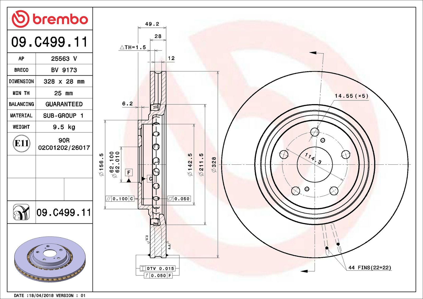 PRIME UV Coated Front Disc Brake Rotor - 09.C499.11_06