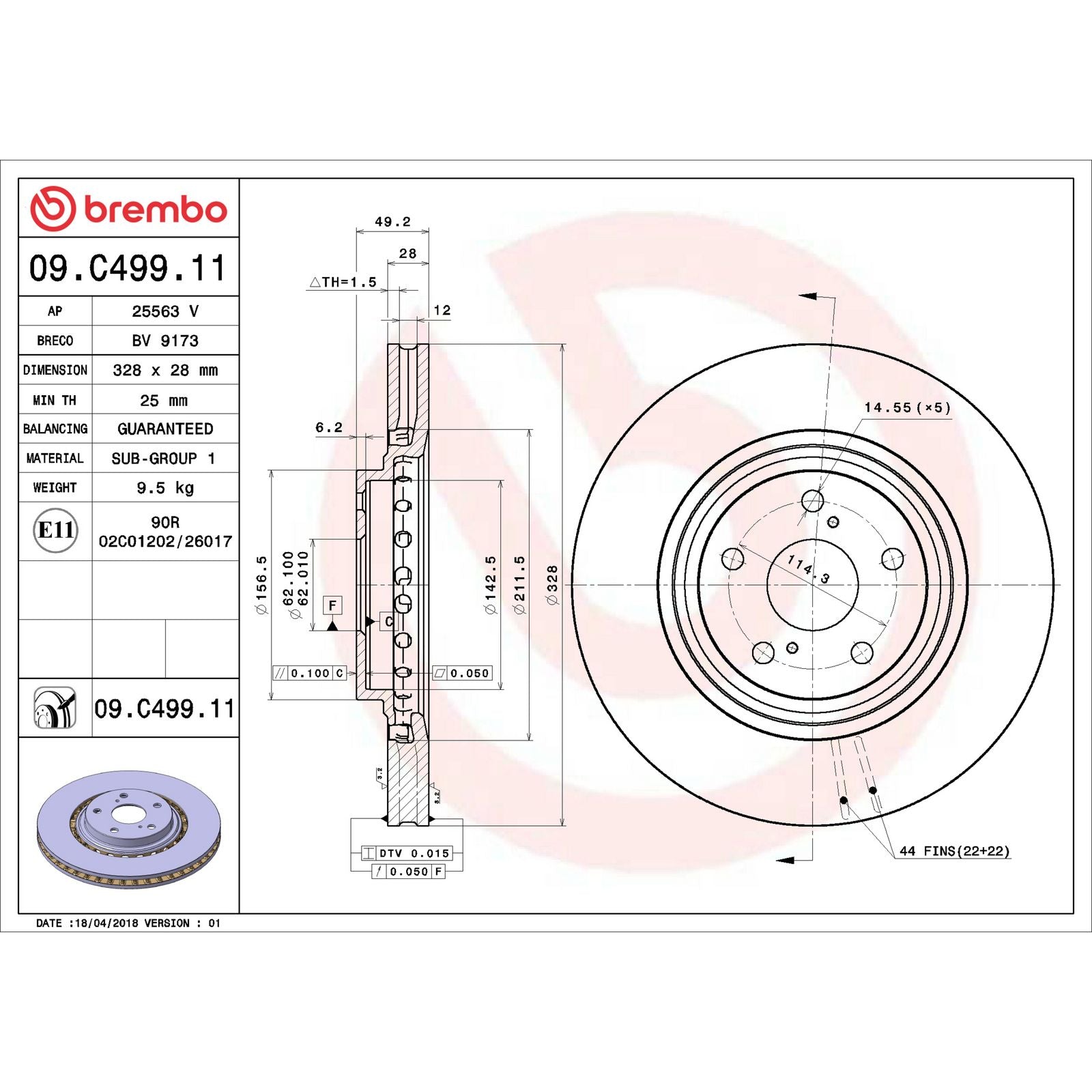 PRIME UV Coated Front Disc Brake Rotor - 09.C499.11_06