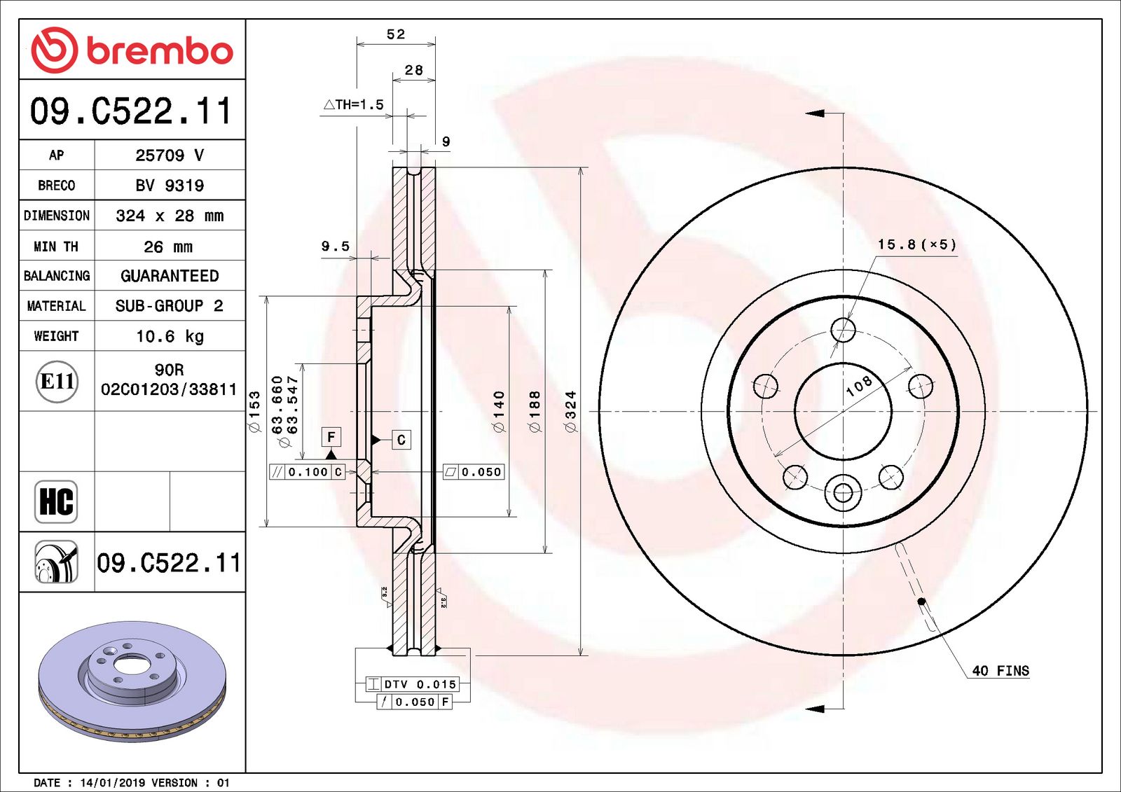 PRIME UV Coated Front Disc Brake Rotor - 09.C522.11_06
