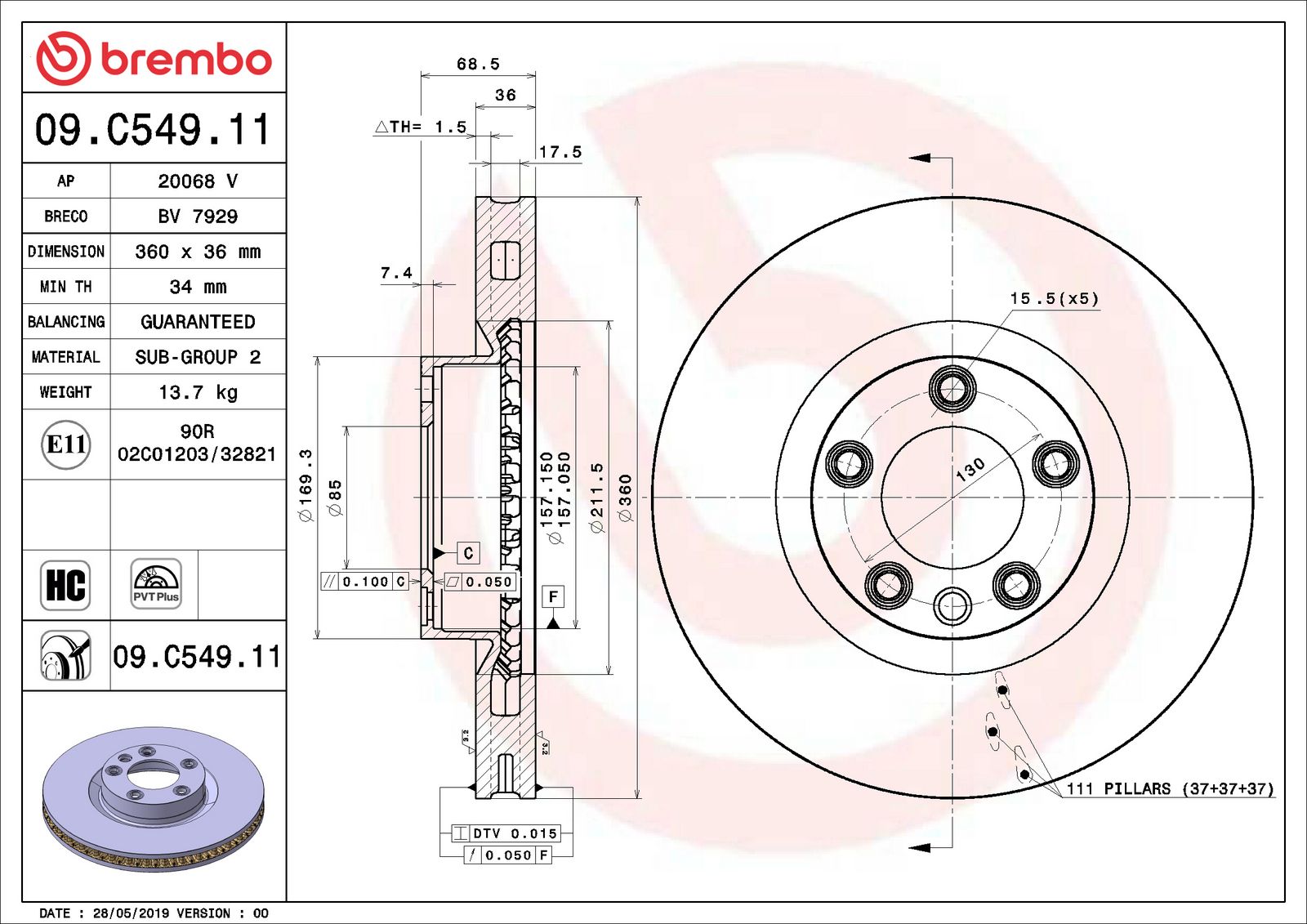 PRIME UV Coated Front Disc Brake Rotor - 09.C549.11_06