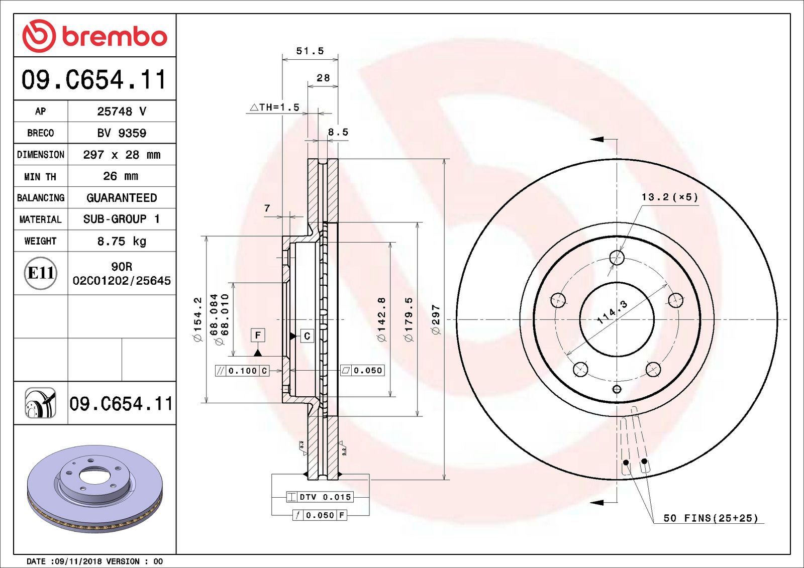 PRIME UV Coated Front Disc Brake Rotor - 09.C654.11_06