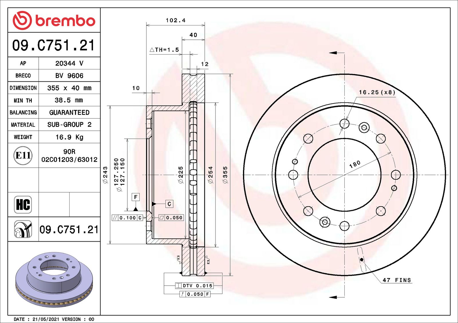 PRIME UV Coated Front Disc Brake Rotor - 09.C751.21_01