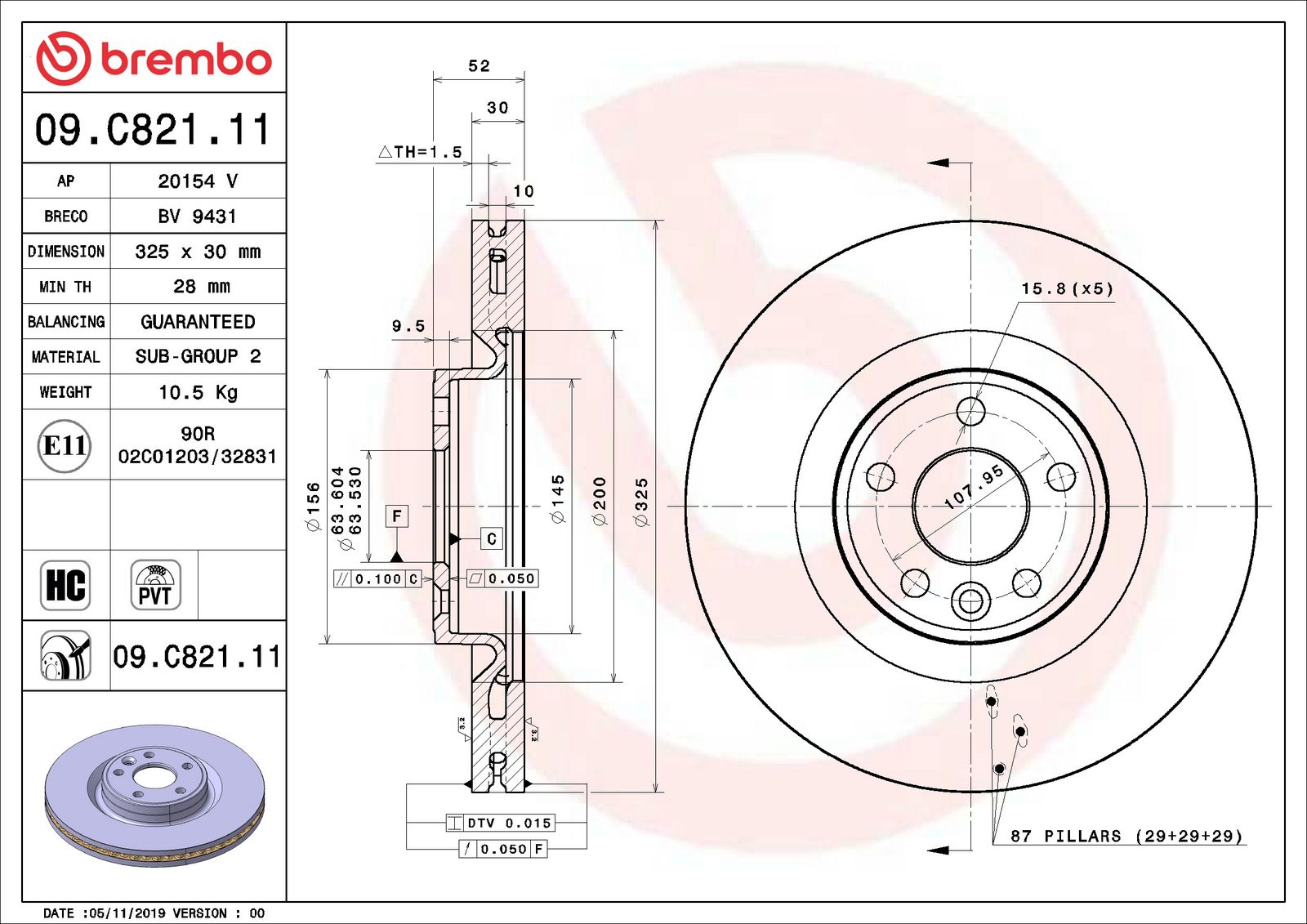 PRIME UV Coated Front Disc Brake Rotor - 09.C821.11_06