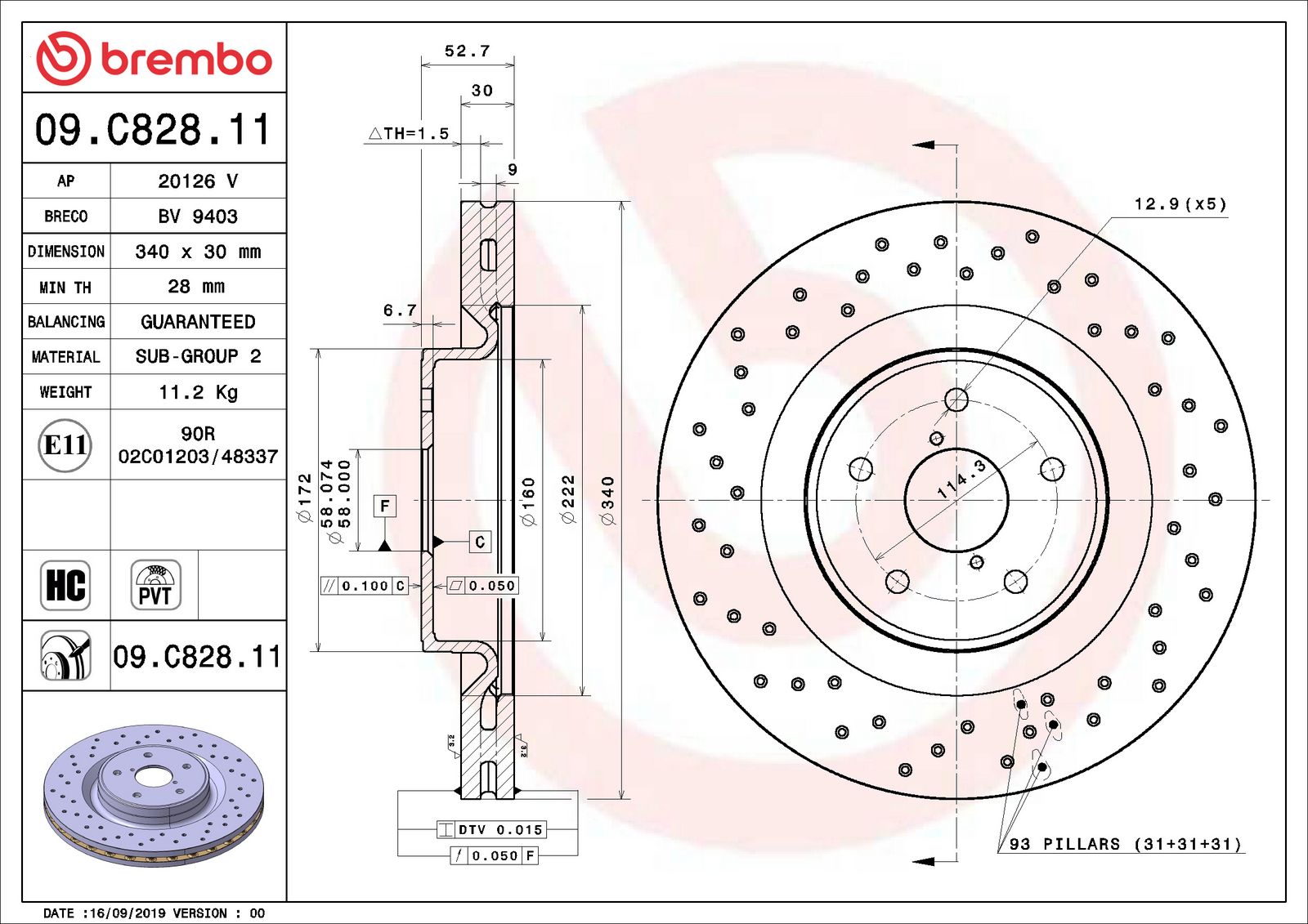 PRIME UV Coated Front Disc Brake Rotor - 09.C828.11_06
