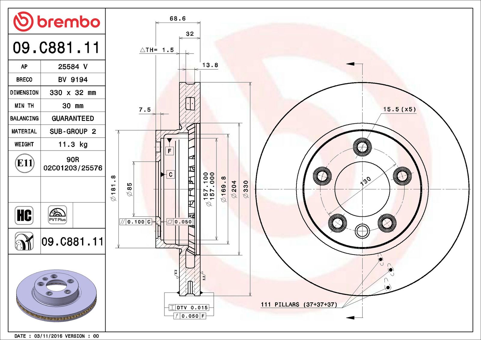 PRIME UV Coated Front Disc Brake Rotor - 09.C881.11_06