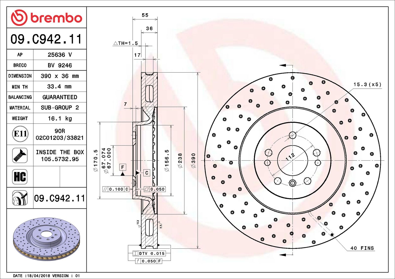 PRIME UV Coated Front Disc Brake Rotor - 09.C942.11_07