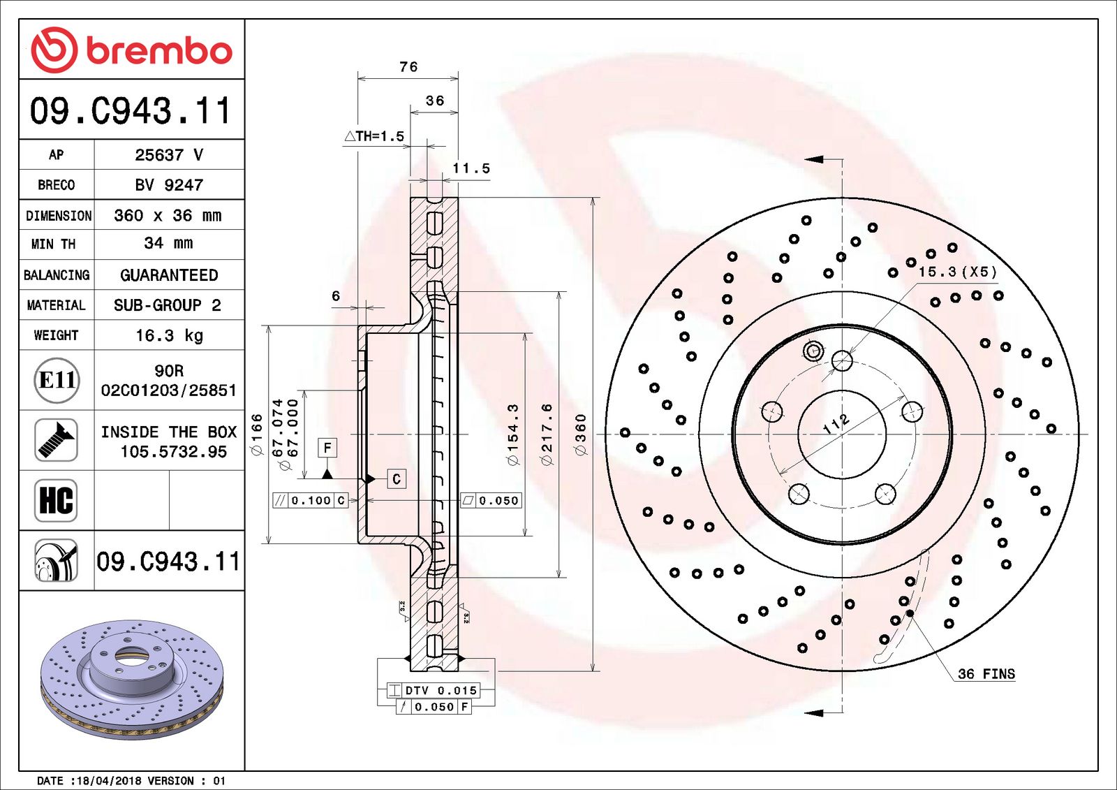 PRIME UV Coated Front Disc Brake Rotor - 09.C943.11_06