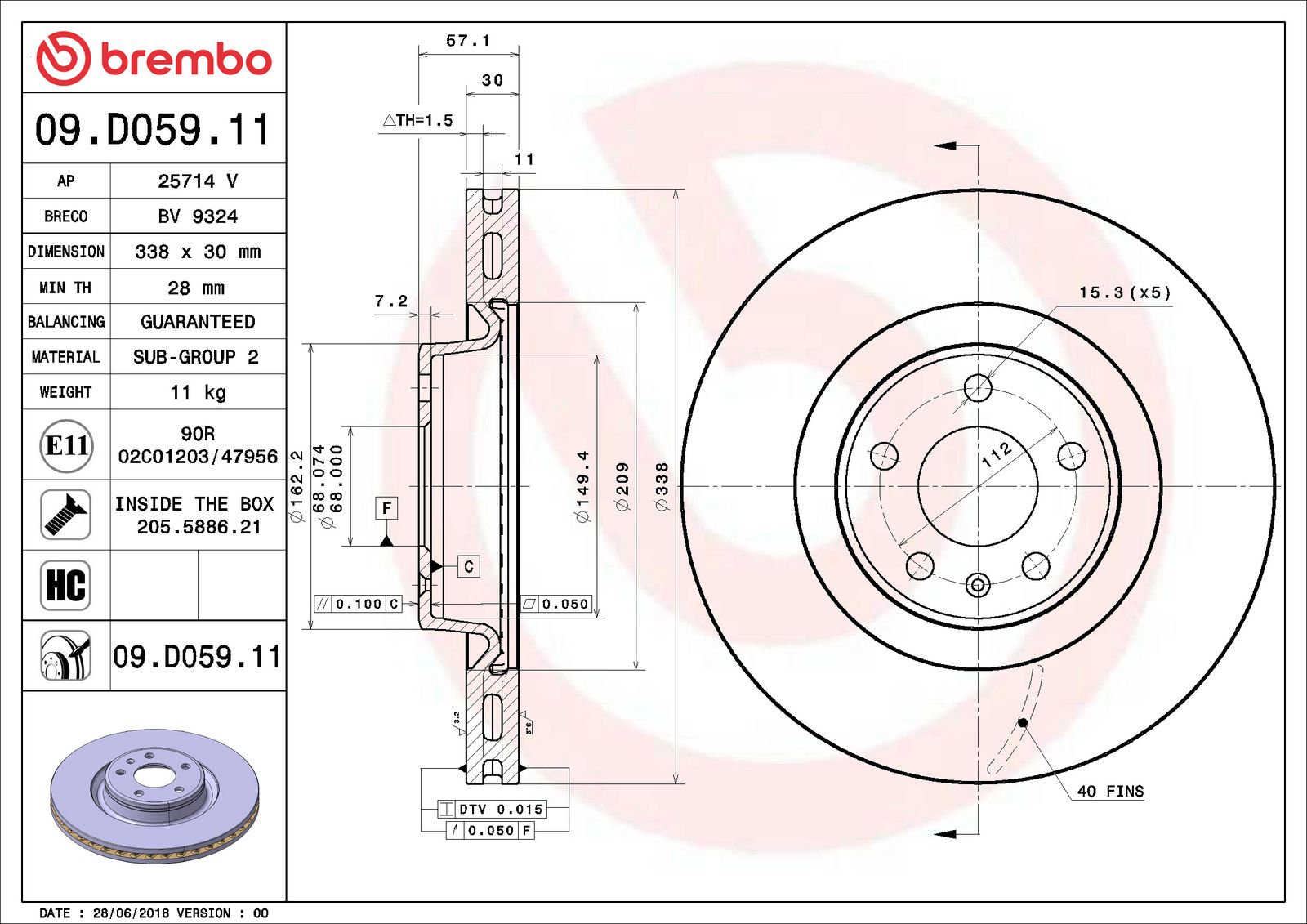 PRIME UV Coated Front Disc Brake Rotor - 09.D059.11_06