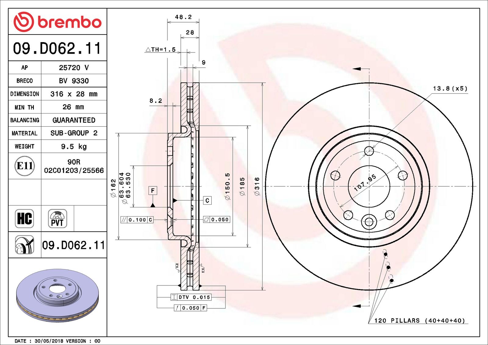 PRIME UV Coated Front Disc Brake Rotor - 09.D062.11_06