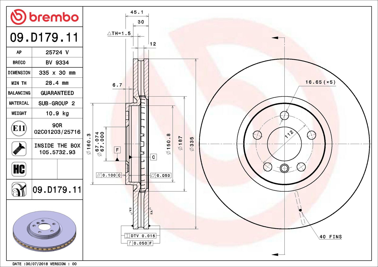 PRIME UV Coated Front Disc Brake Rotor - 09.D179.11_06