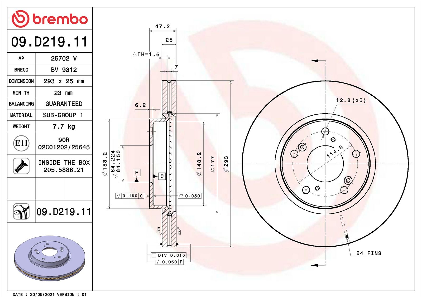 PRIME UV Coated Front Disc Brake Rotor - 09.D219.11_06