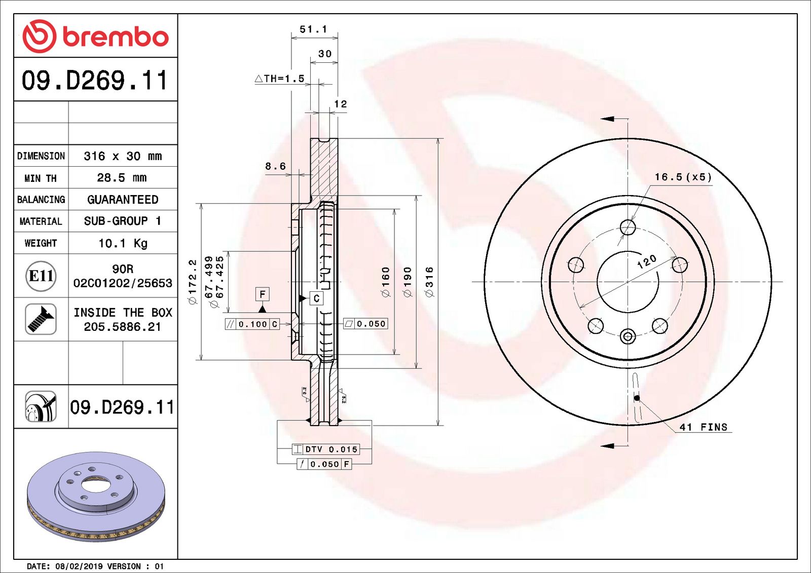 PRIME UV Coated Front Disc Brake Rotor - 09.D269.11_07