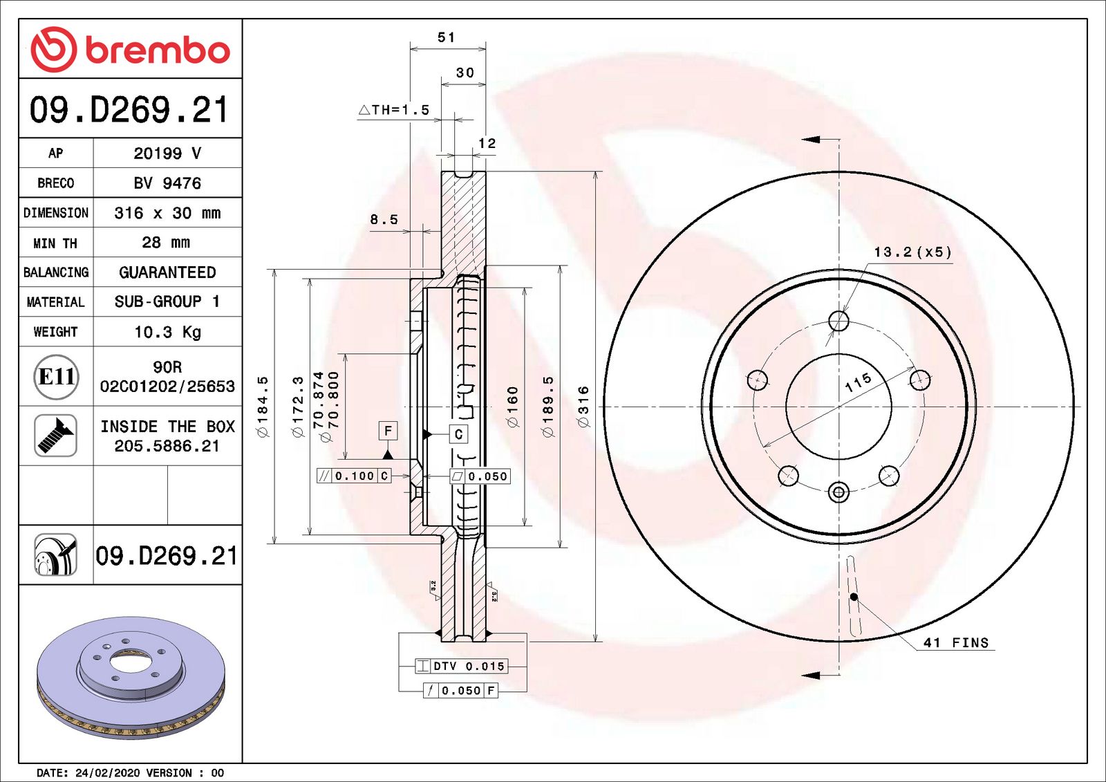 PRIME UV Coated Front Disc Brake Rotor - 09.D269.21_06