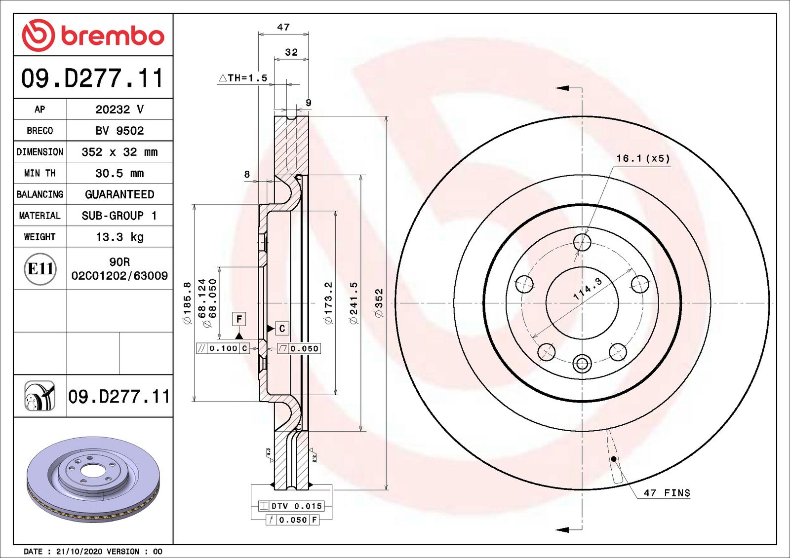 PRIME UV Coated Front Disc Brake Rotor - 09.D277.11_06