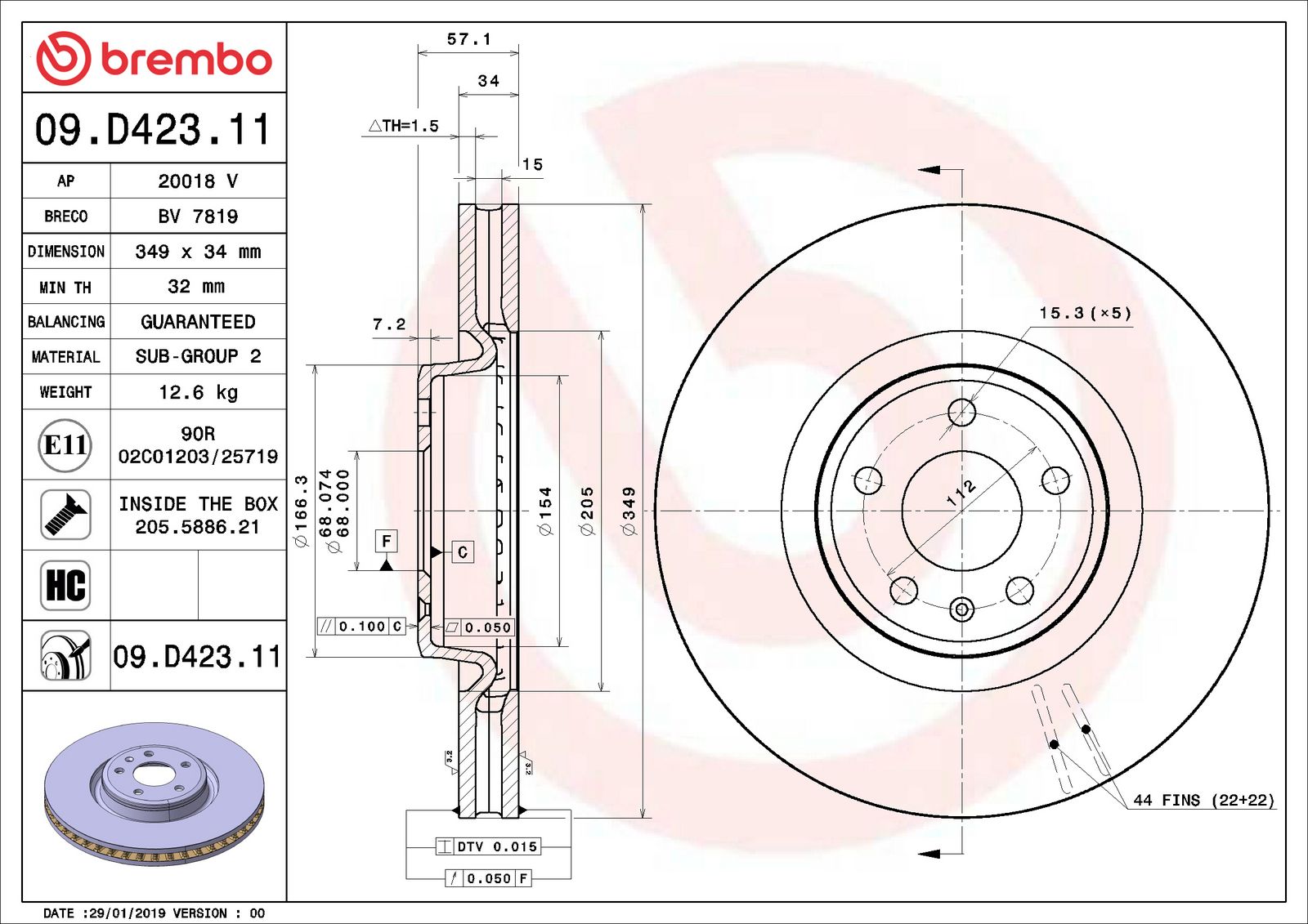 PRIME UV Coated Front Disc Brake Rotor - 09.D423.11_06