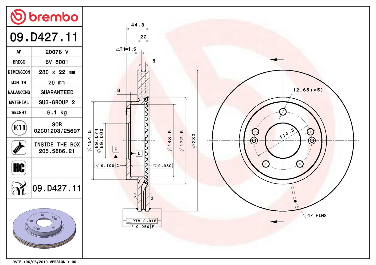 PRIME UV Coated Front Disc Brake Rotor - 09.D427.11_02