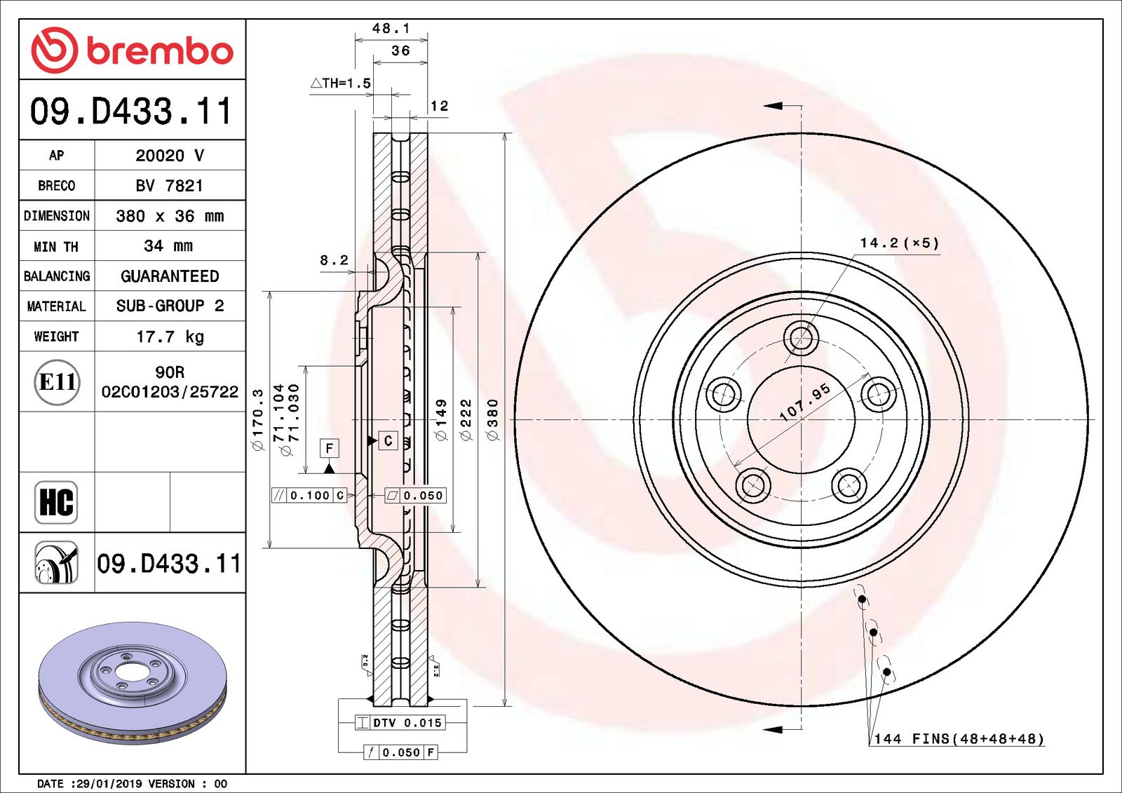 PRIME UV Coated Front Disc Brake Rotor - 09.D433.11_06