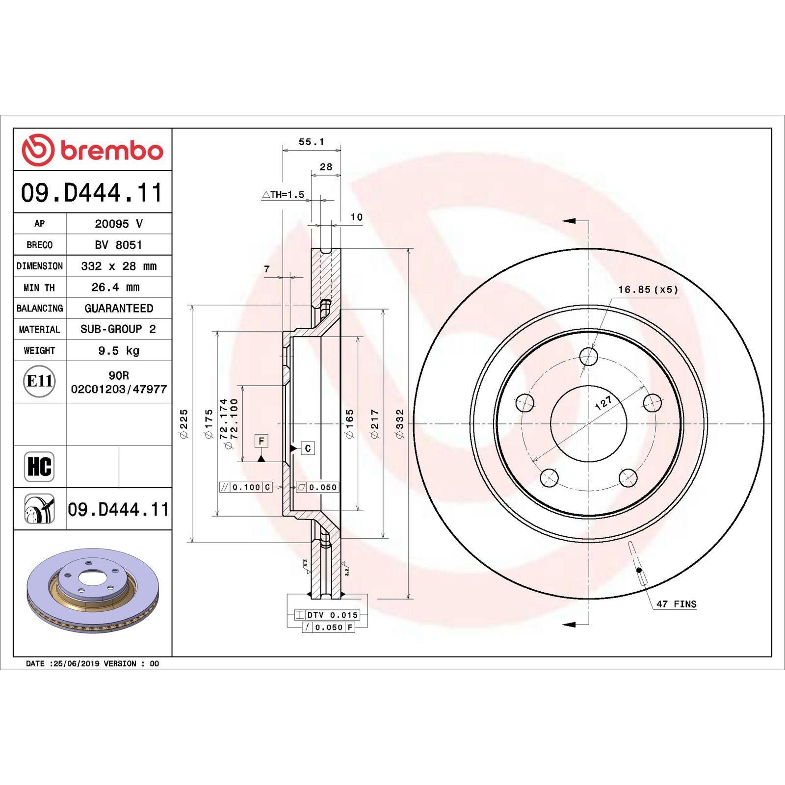 PRIME UV Coated Front Disc Brake Rotor - 09.D444.11_06