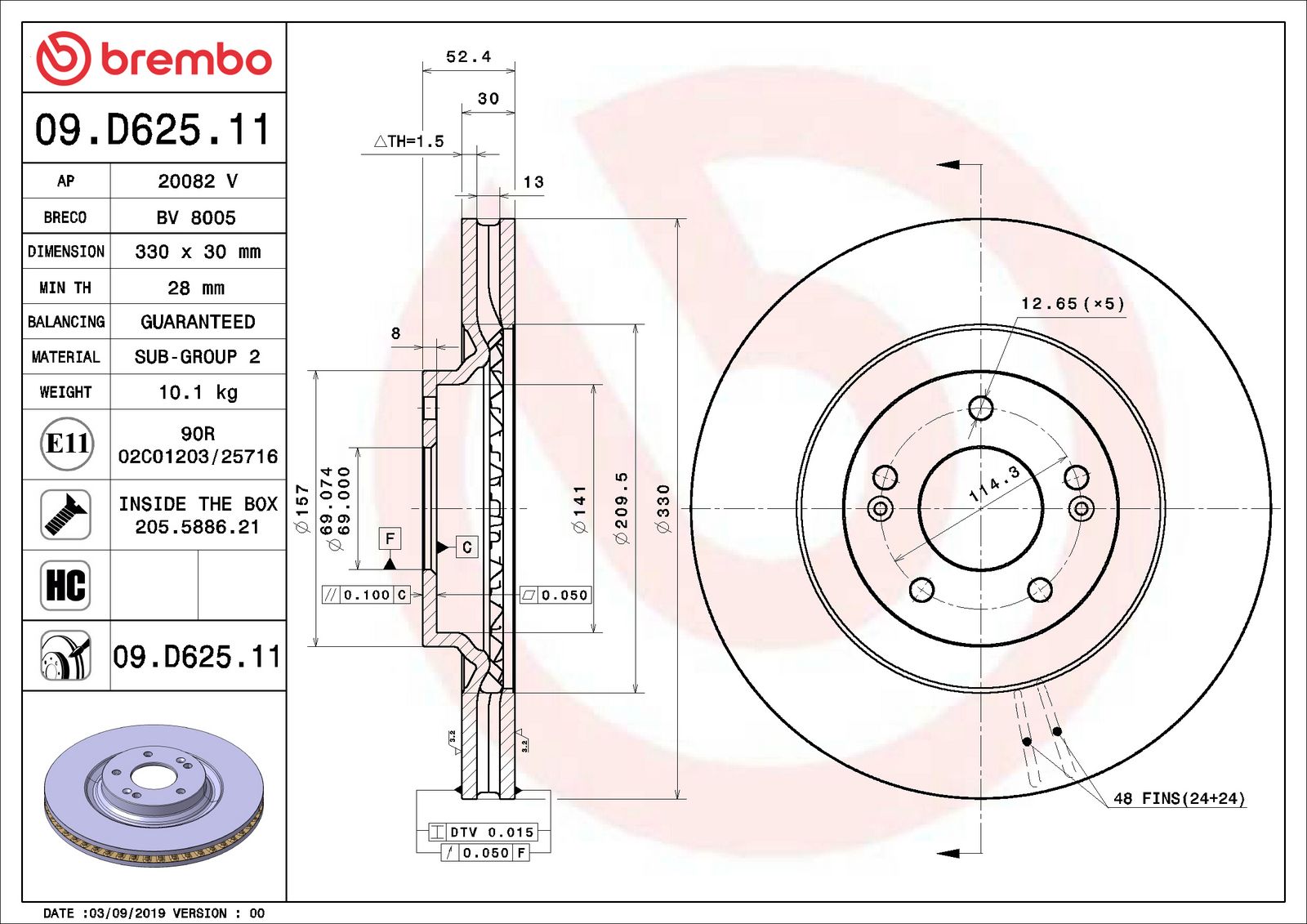 PRIME UV Coated Front Disc Brake Rotor - 09.D625.11_07