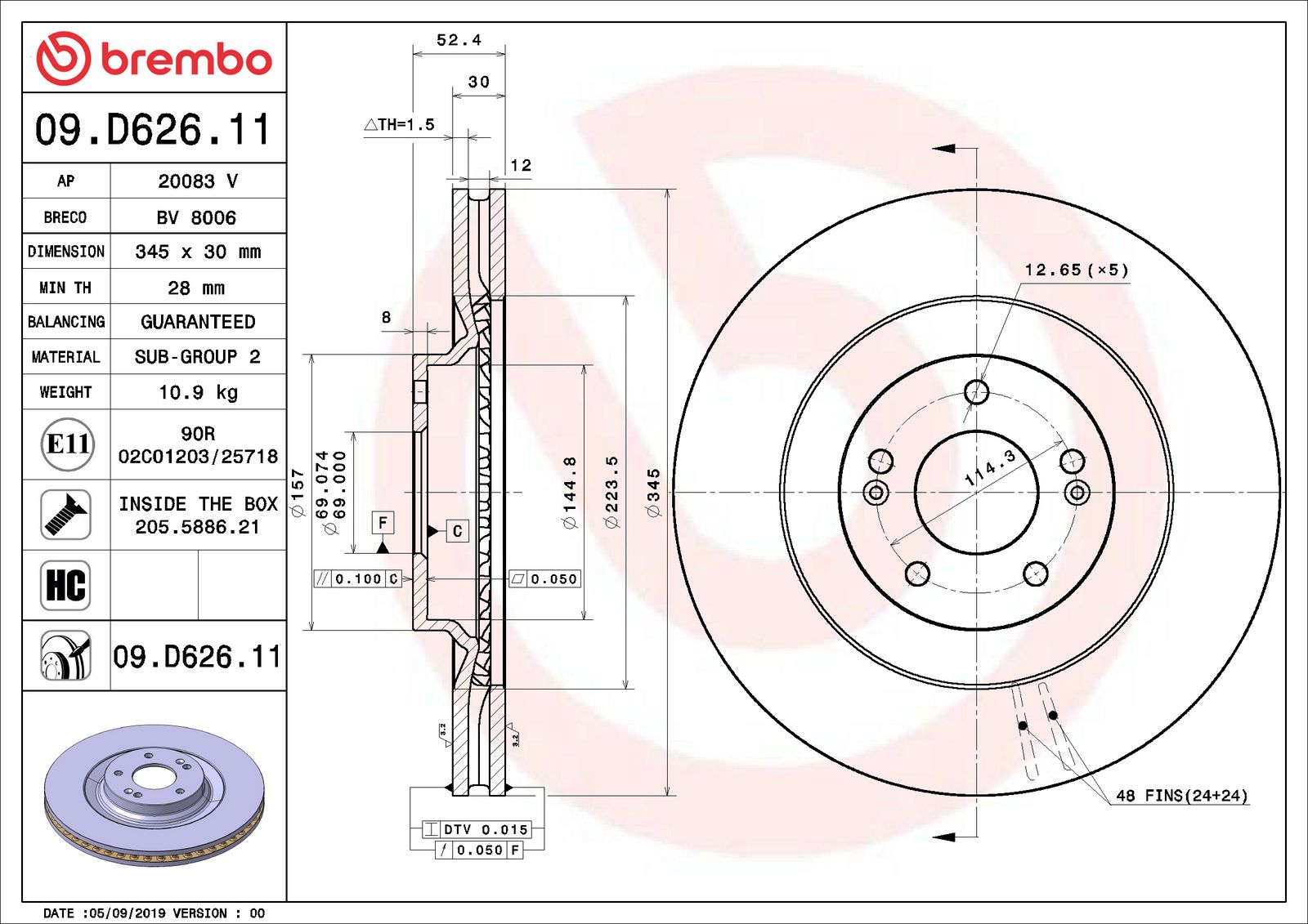 PRIME UV Coated Front Disc Brake Rotor - 09.D626.11_06