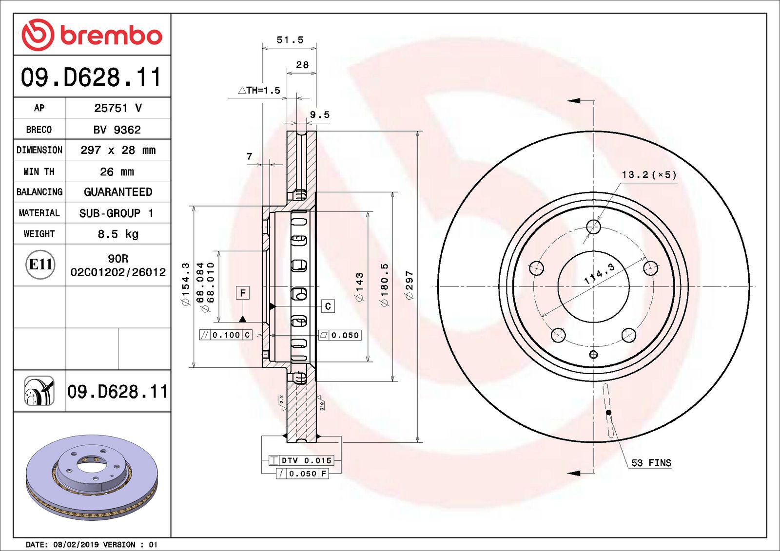 PRIME UV Coated Front Disc Brake Rotor - 09.D628.11_06
