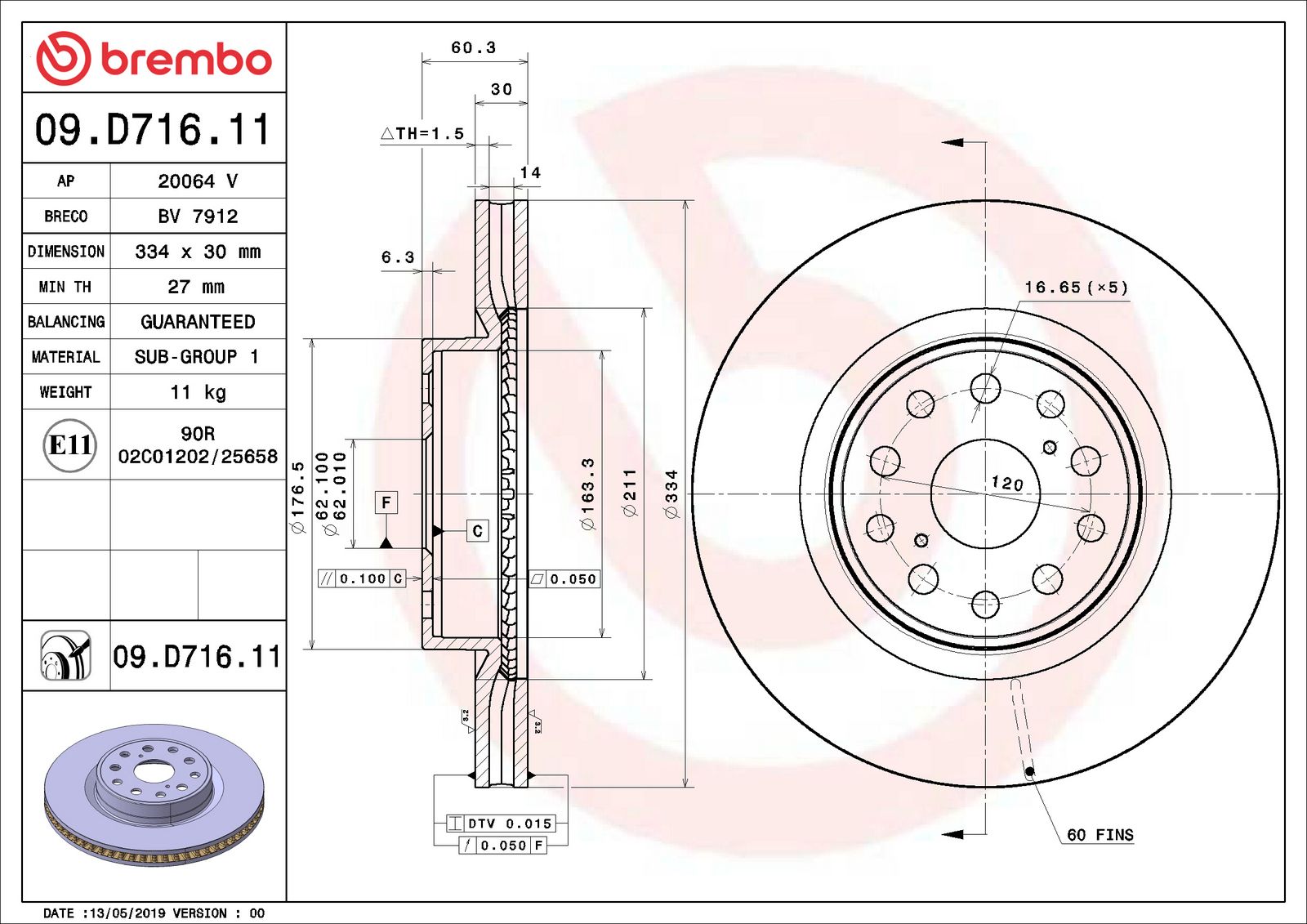 PRIME UV Coated Front Disc Brake Rotor - 09.D716.11_06