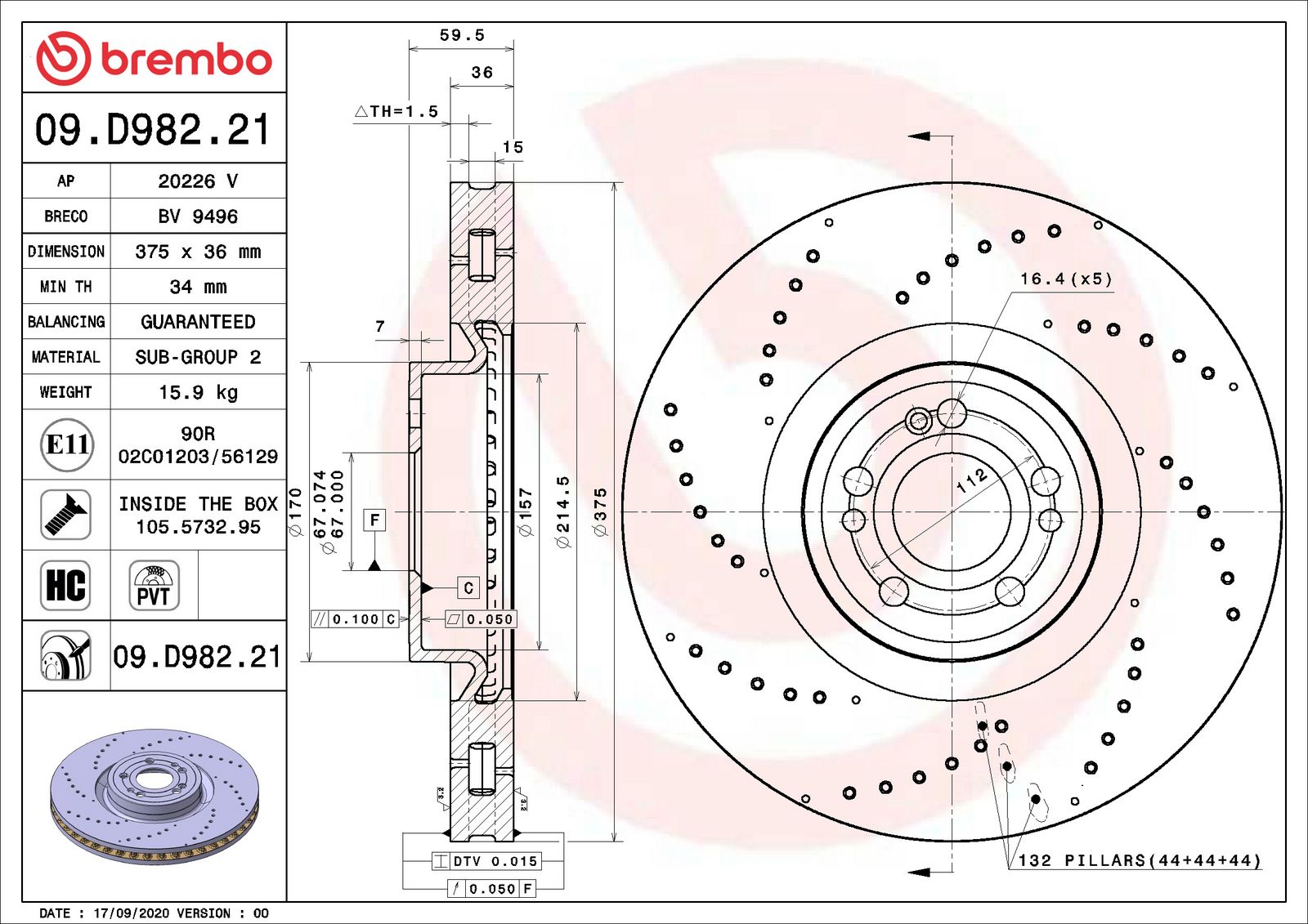 PRIME UV Coated Front Disc Brake Rotor - 09.D982.21_06
