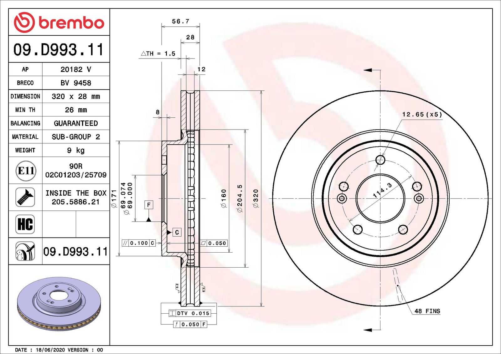 PRIME UV Coated Front Disc Brake Rotor - 09.D993.11_02