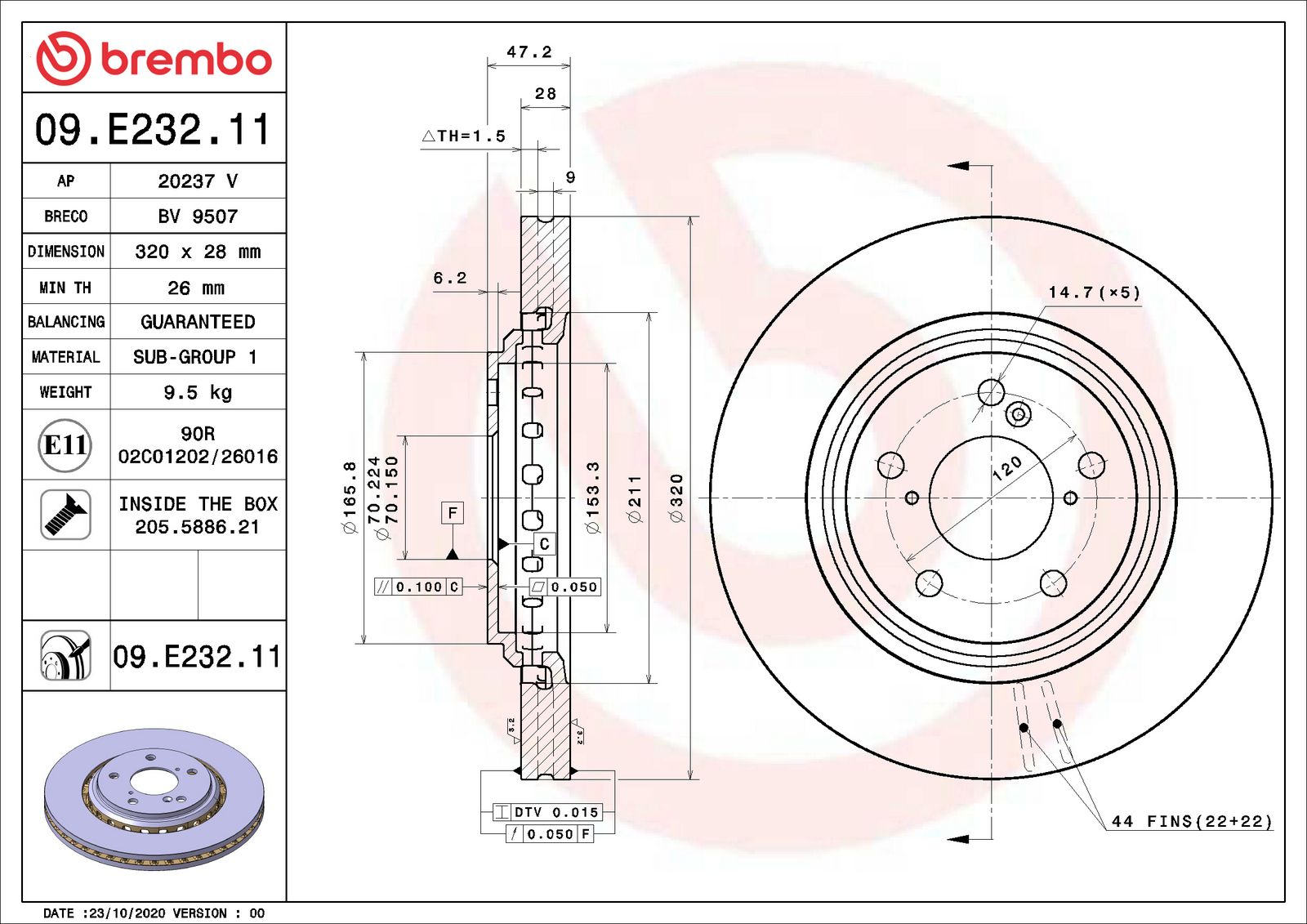 PRIME UV Coated Front Disc Brake Rotor - 09.E232.11_07