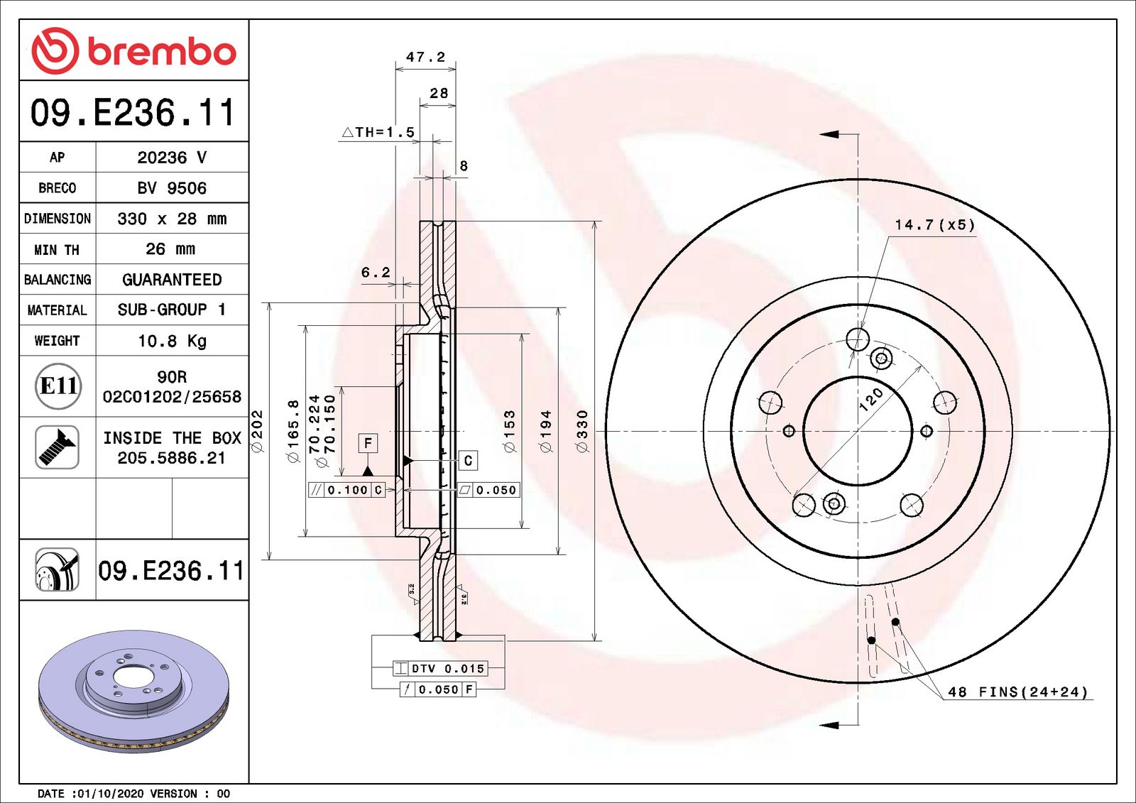 PRIME UV Coated Front Disc Brake Rotor - 09.E236.11_06