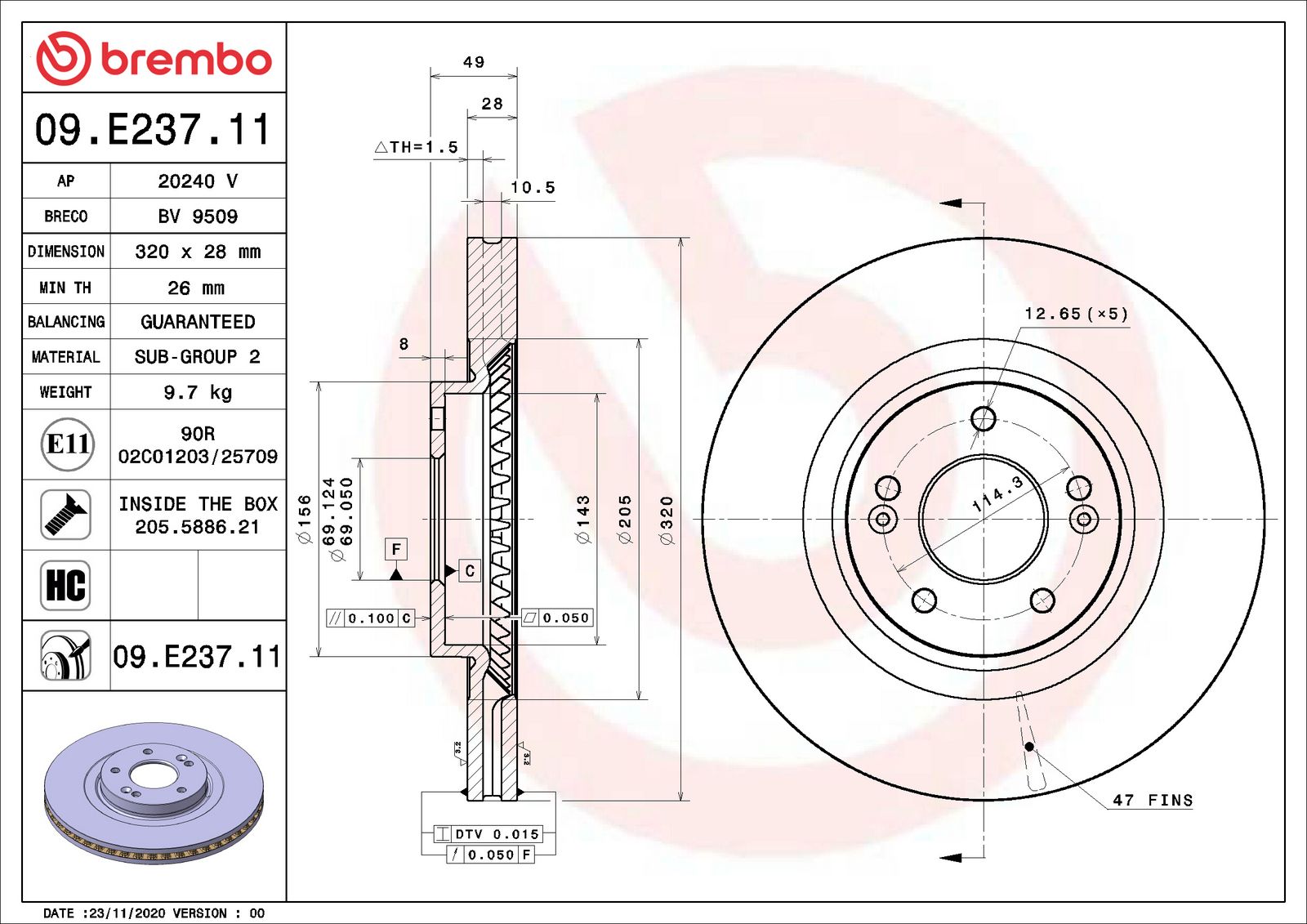 PRIME UV Coated Front Disc Brake Rotor - 09.E237.11_06