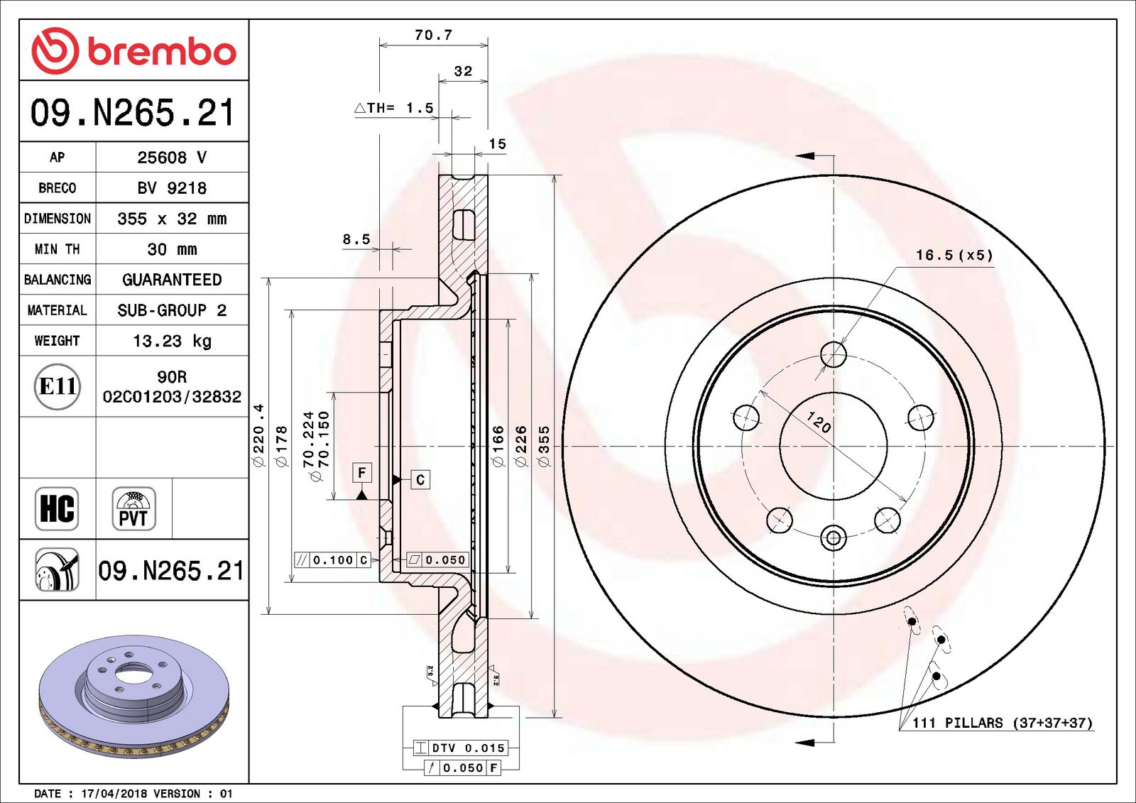 PRIME UV Coated Front Disc Brake Rotor - 09.N265.21_06