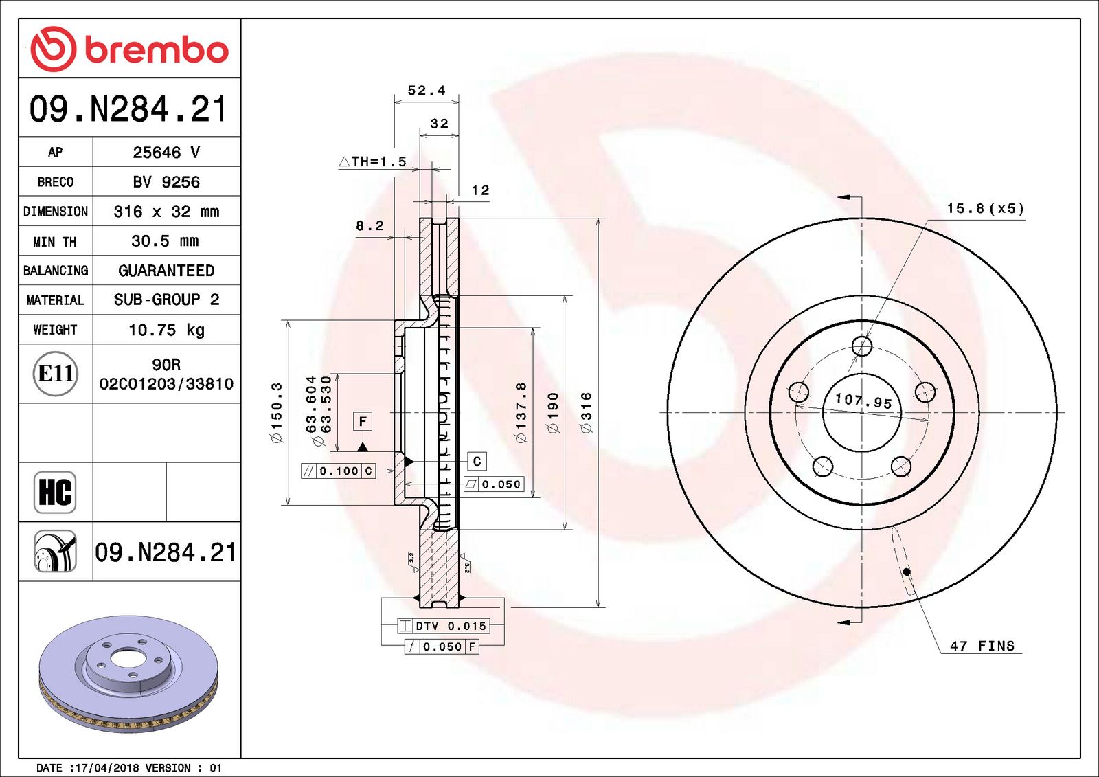 PRIME UV Coated Front Disc Brake Rotor - 09.N284.21_06