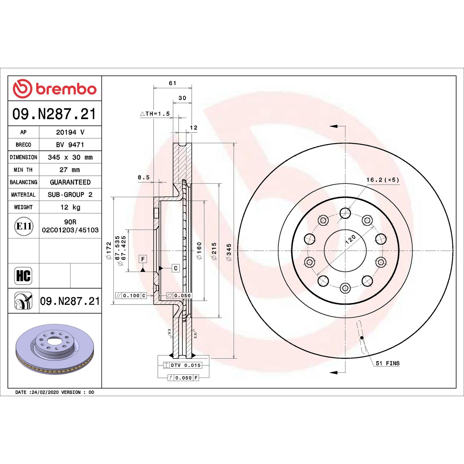 PRIME UV Coated Front Disc Brake Rotor - 09.N287.21_06
