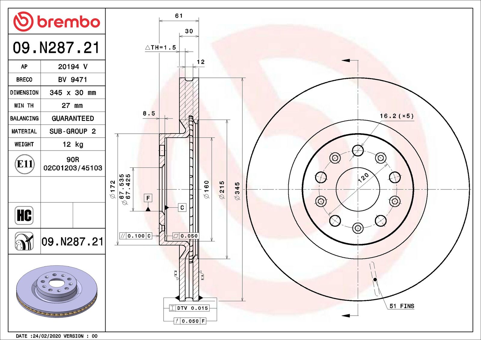 PRIME UV Coated Front Disc Brake Rotor - 09.N287.21_06