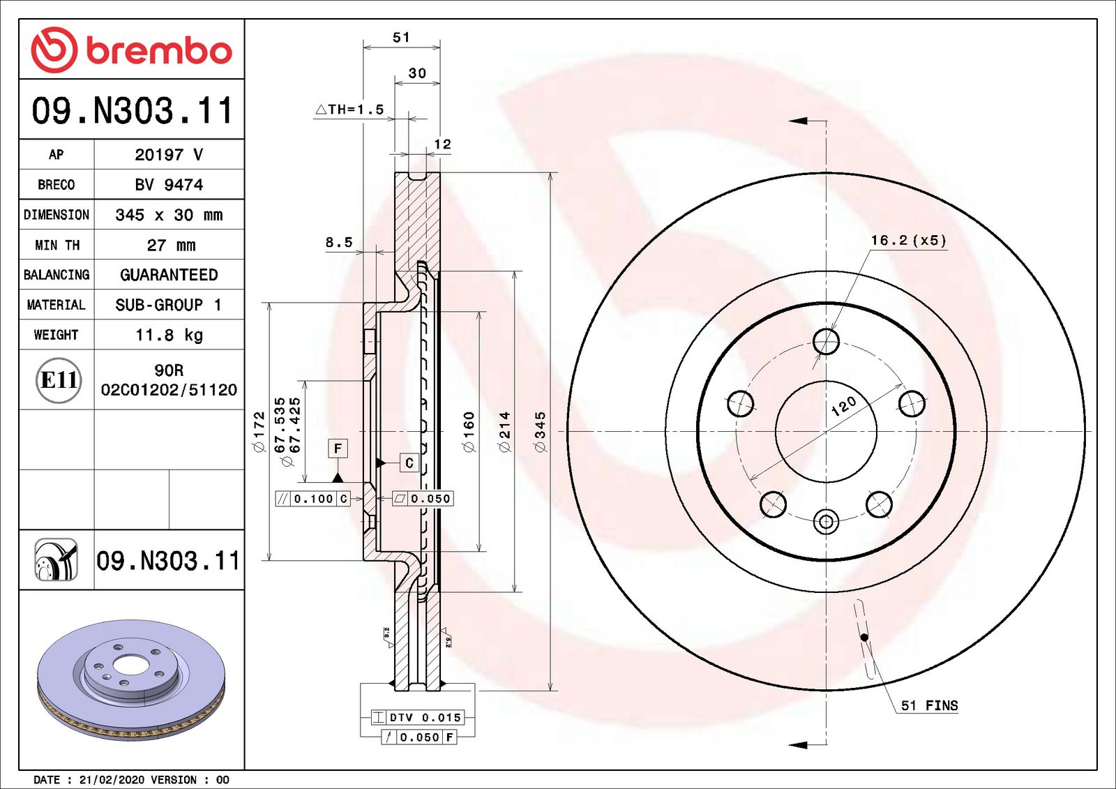 PRIME UV Coated Front Disc Brake Rotor - 09.N303.11_06