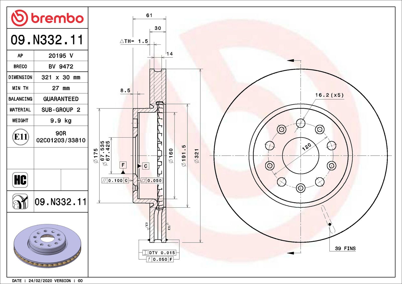 PRIME UV Coated Front Disc Brake Rotor - 09.N332.11_06