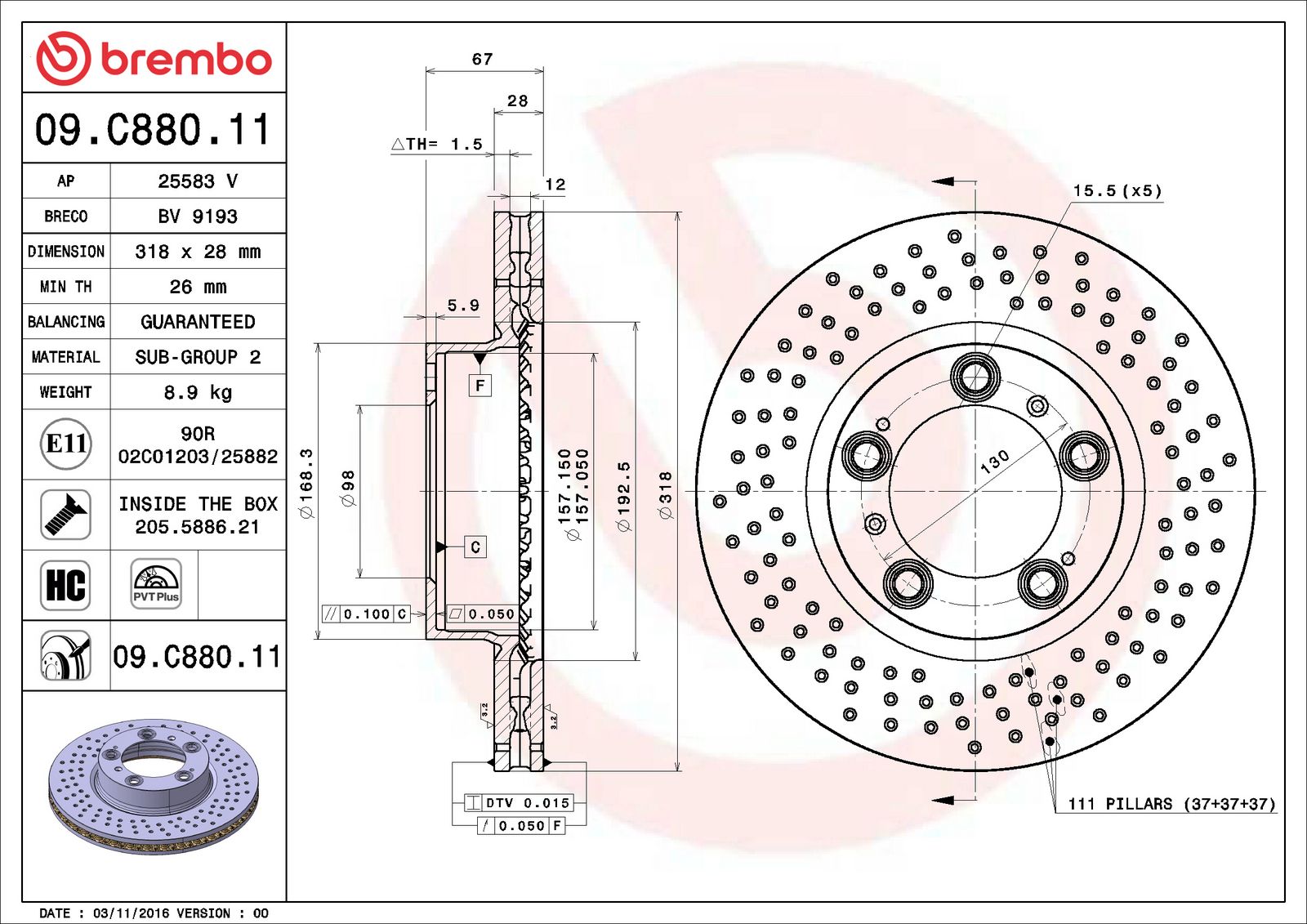 PRIME UV Coated Front Left Disc Brake Rotor - 09.C880.11_06