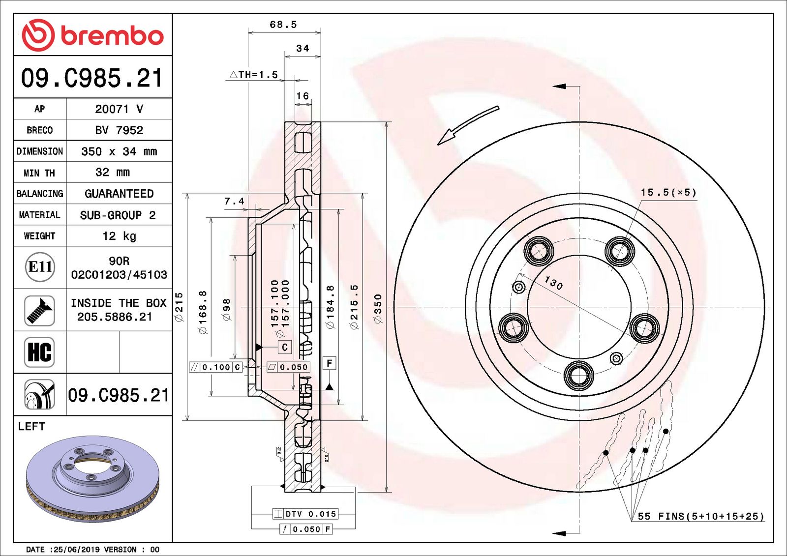 PRIME UV Coated Front Left Disc Brake Rotor - 09.C985.21_06