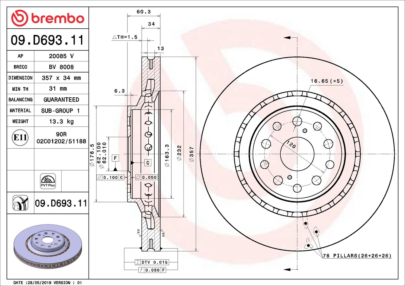 PRIME UV Coated Front Left Disc Brake Rotor - 09.D693.11_06
