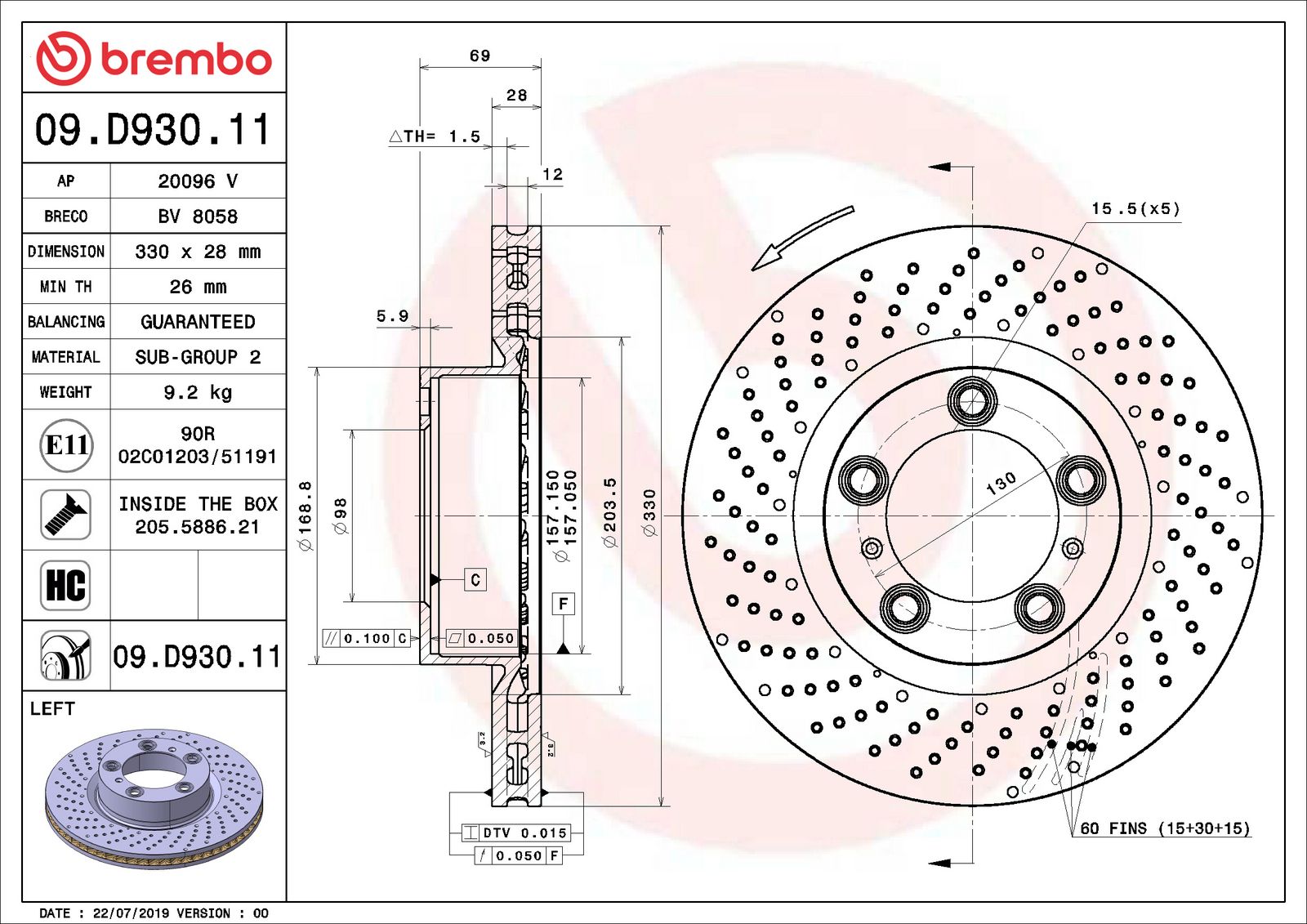 PRIME UV Coated Front Left Disc Brake Rotor - 09.D930.11_06