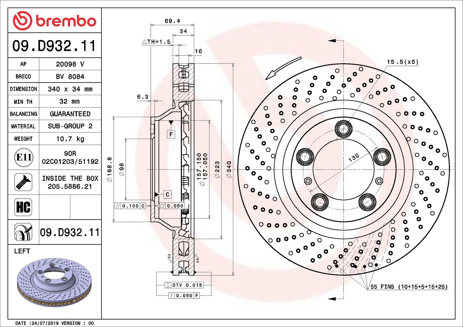 PRIME UV Coated Front Left Disc Brake Rotor - 09.D932.11_06