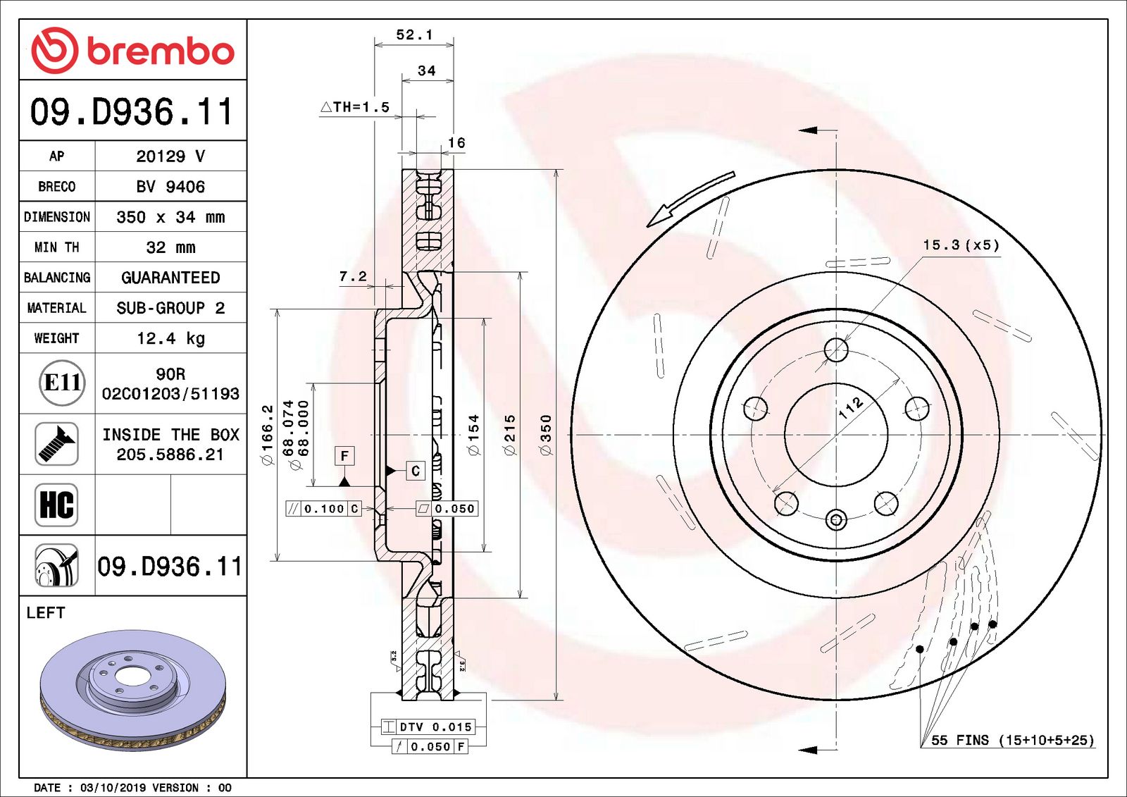 PRIME UV Coated Front Left Disc Brake Rotor - 09.D936.11_06
