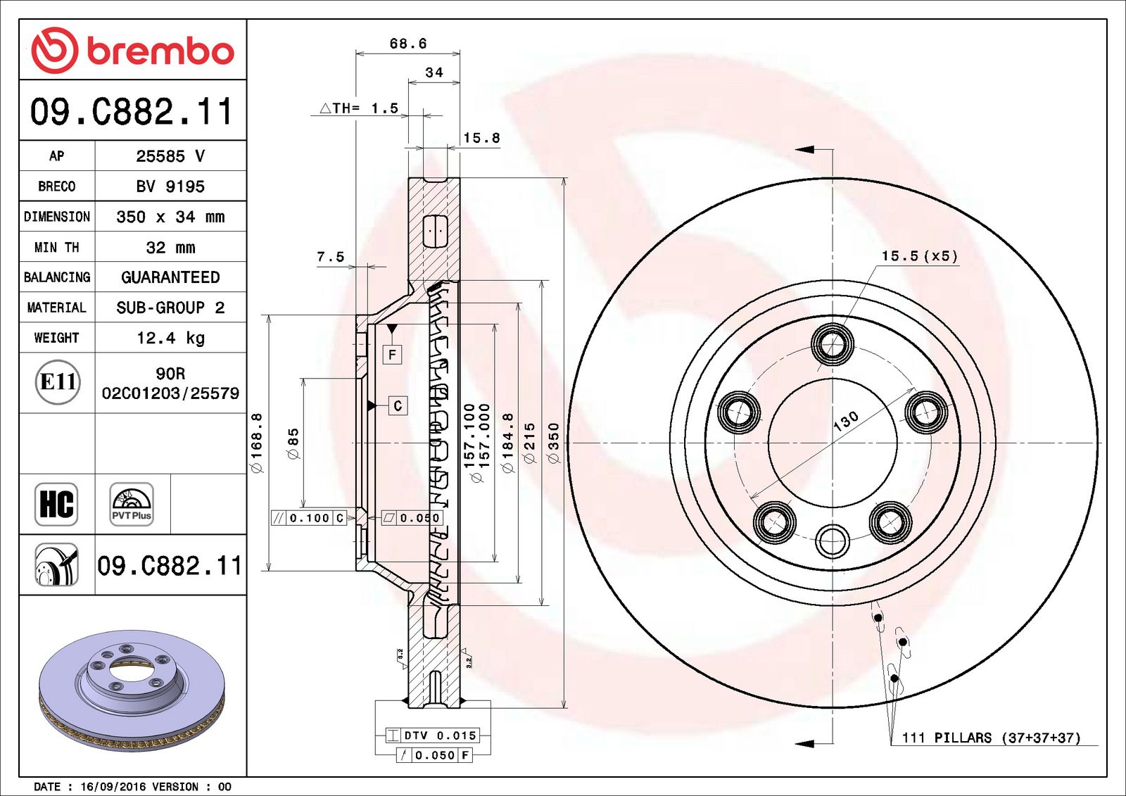 PRIME UV Coated Front Right Disc Brake Rotor - 09.C882.11_06