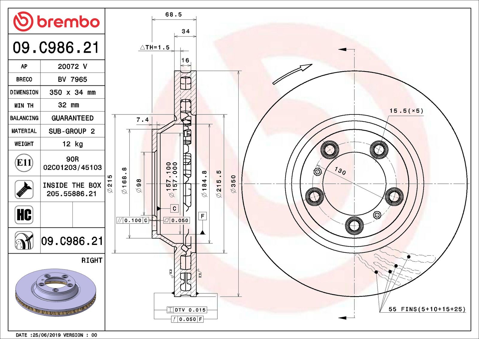 PRIME UV Coated Front Right Disc Brake Rotor - 09.C986.21_06
