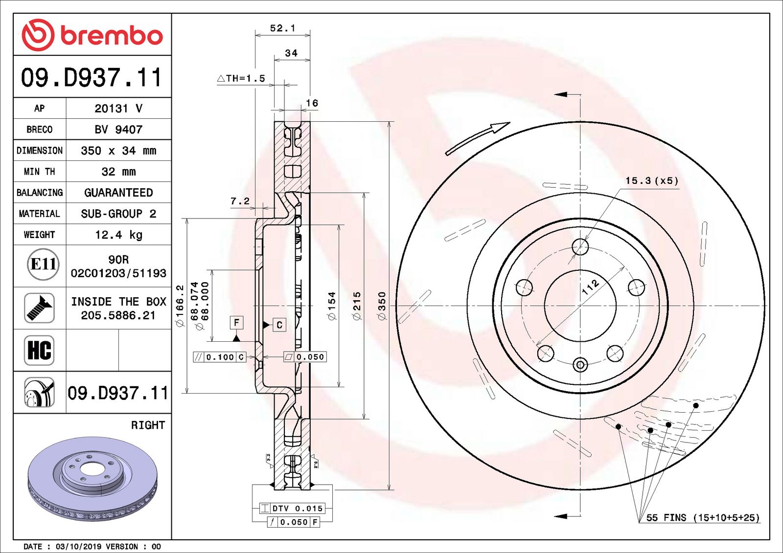 PRIME UV Coated Front Right Disc Brake Rotor - 09.D937.11_06