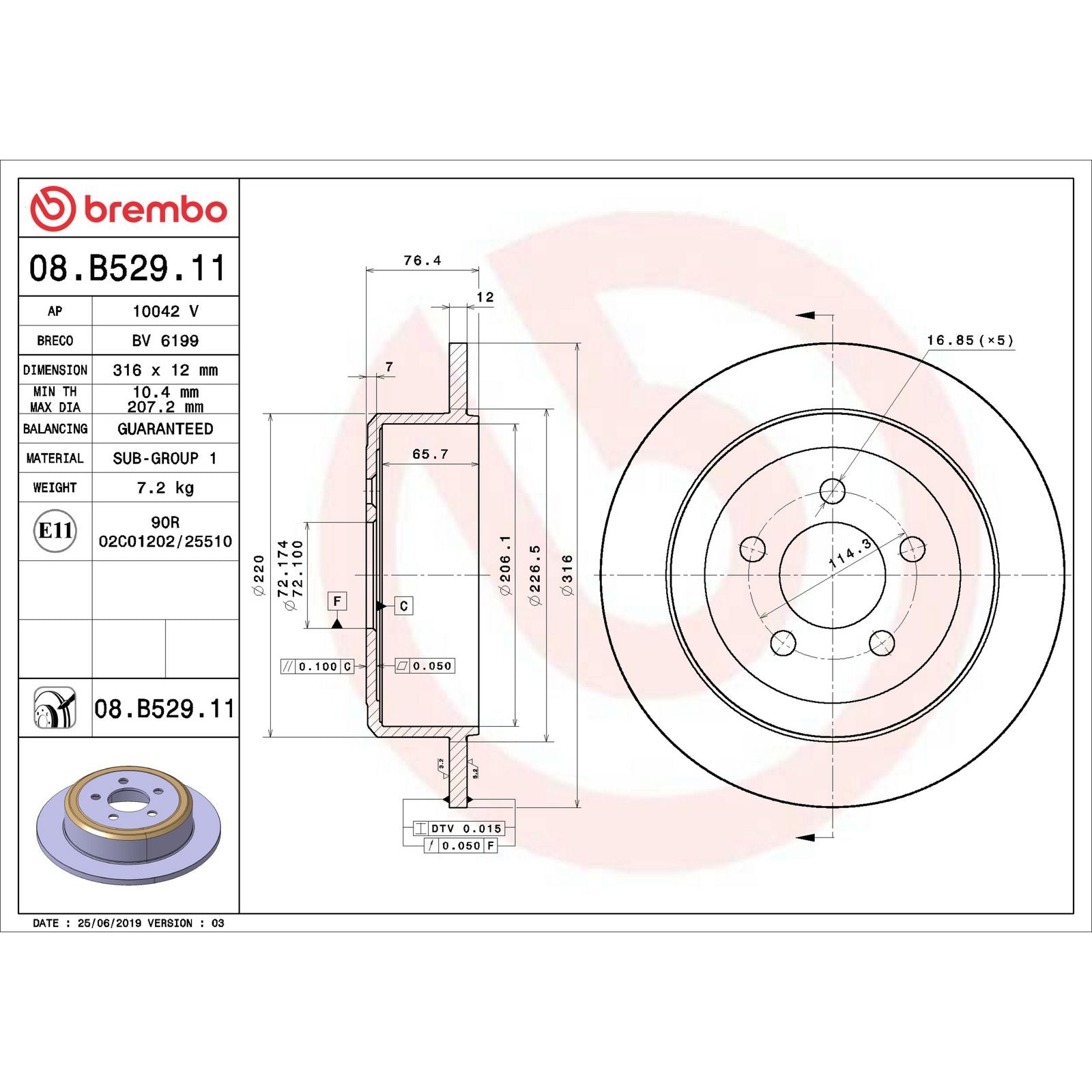 PRIME UV Coated Rear Disc Brake Rotor - 08.B529.11_06