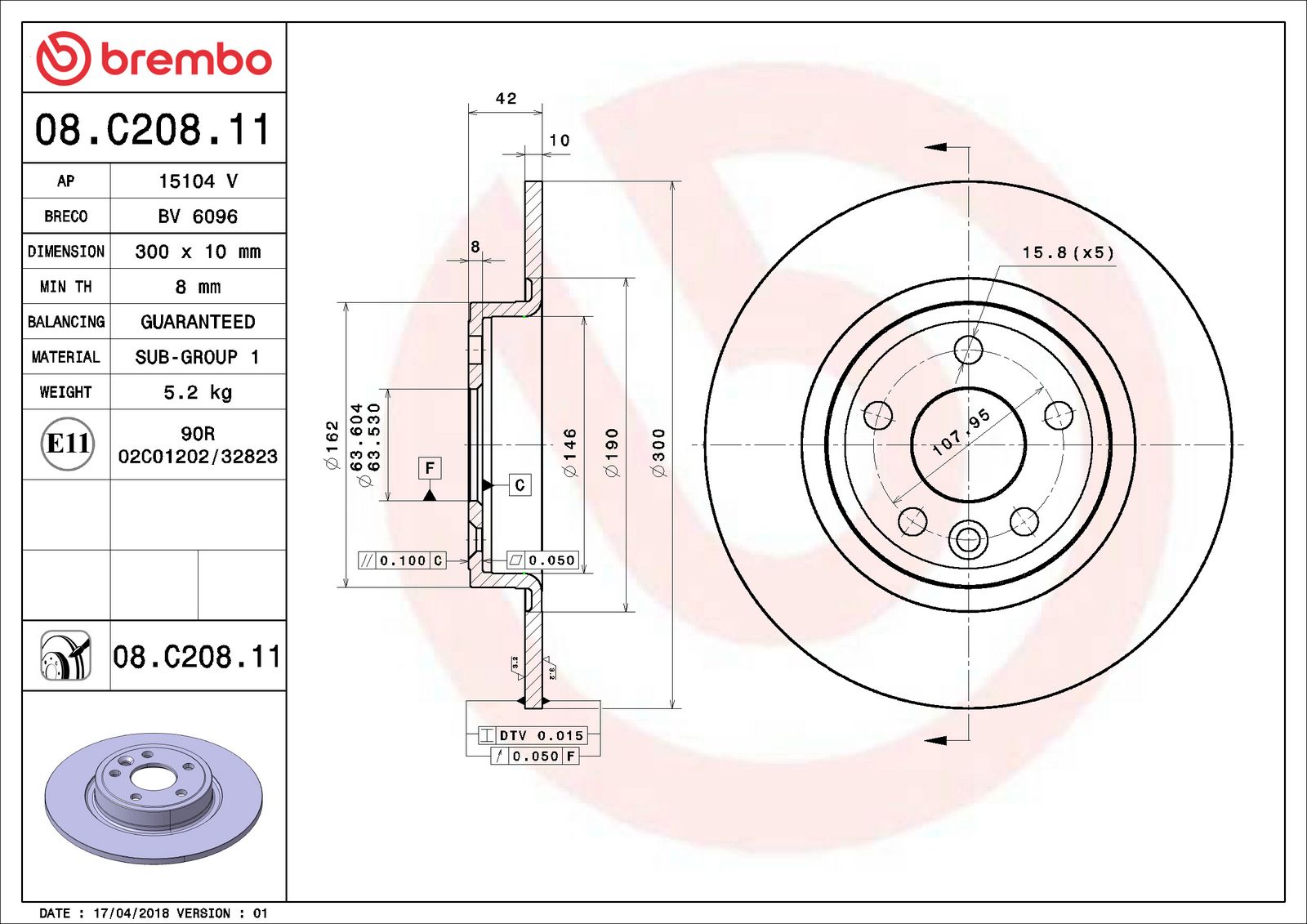 PRIME UV Coated Rear Disc Brake Rotor - 08.C208.11_06