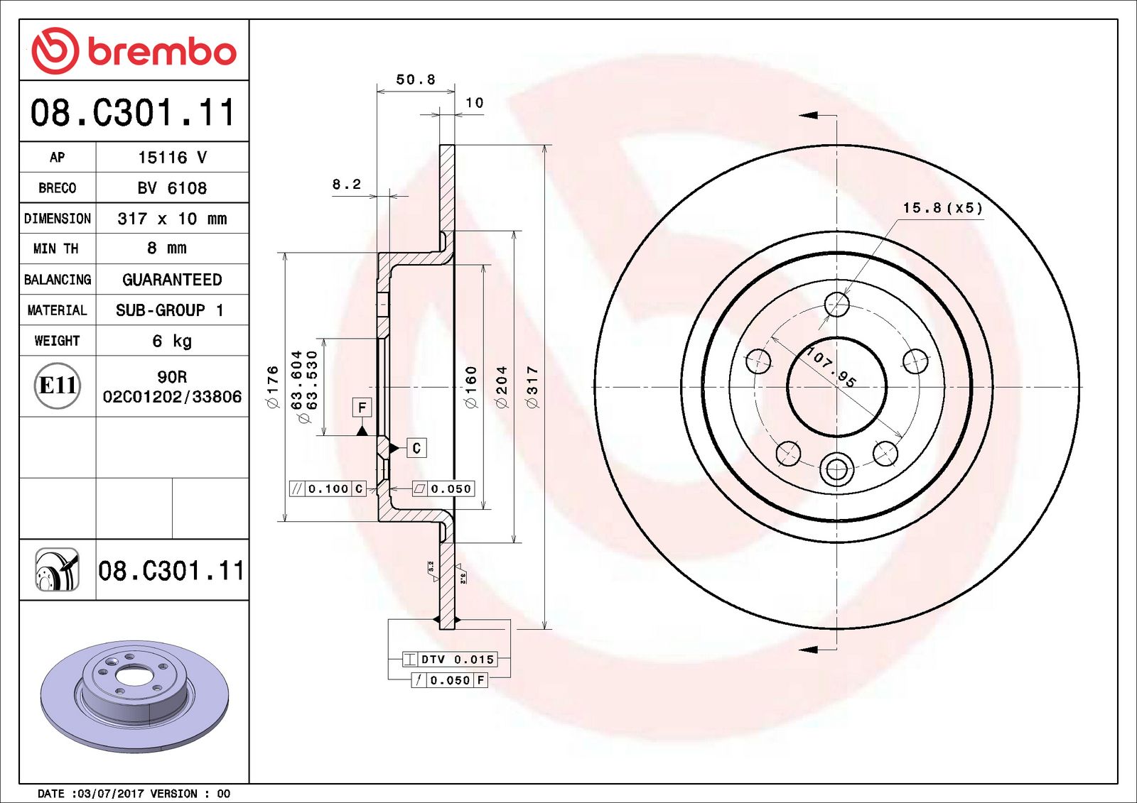 PRIME UV Coated Rear Disc Brake Rotor - 08.C301.11_06