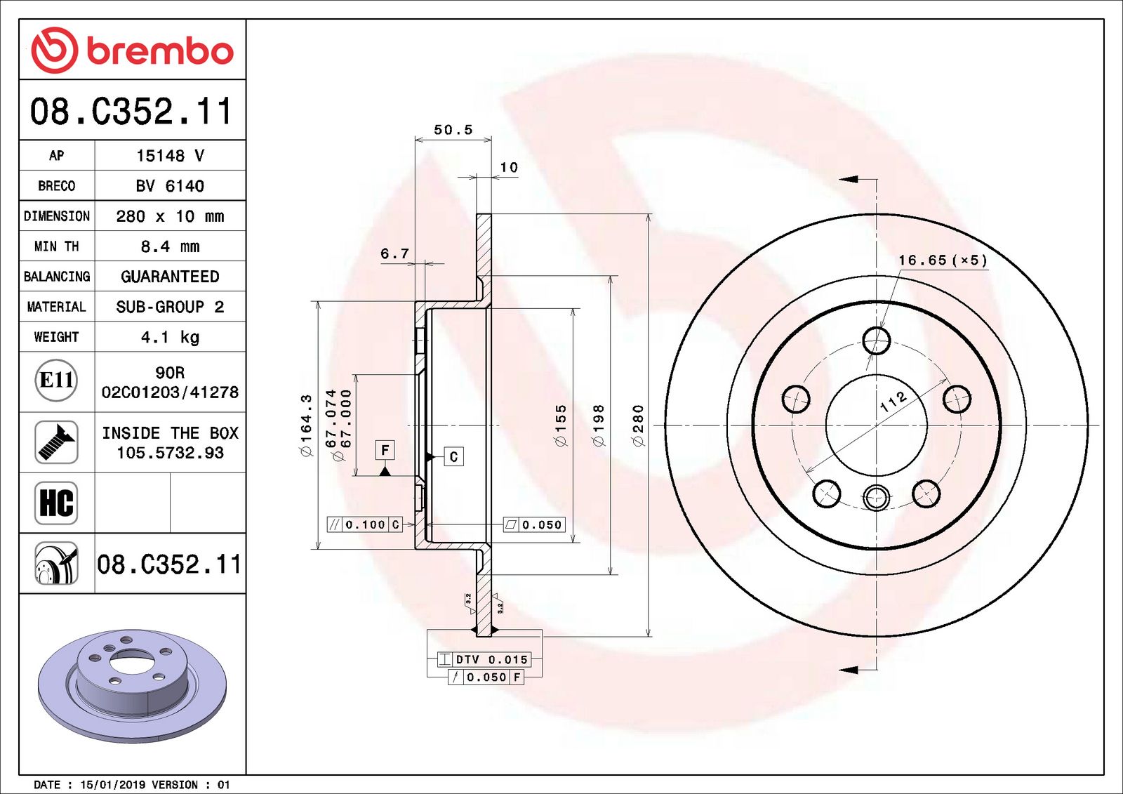 PRIME UV Coated Rear Disc Brake Rotor - 08.C352.11_06